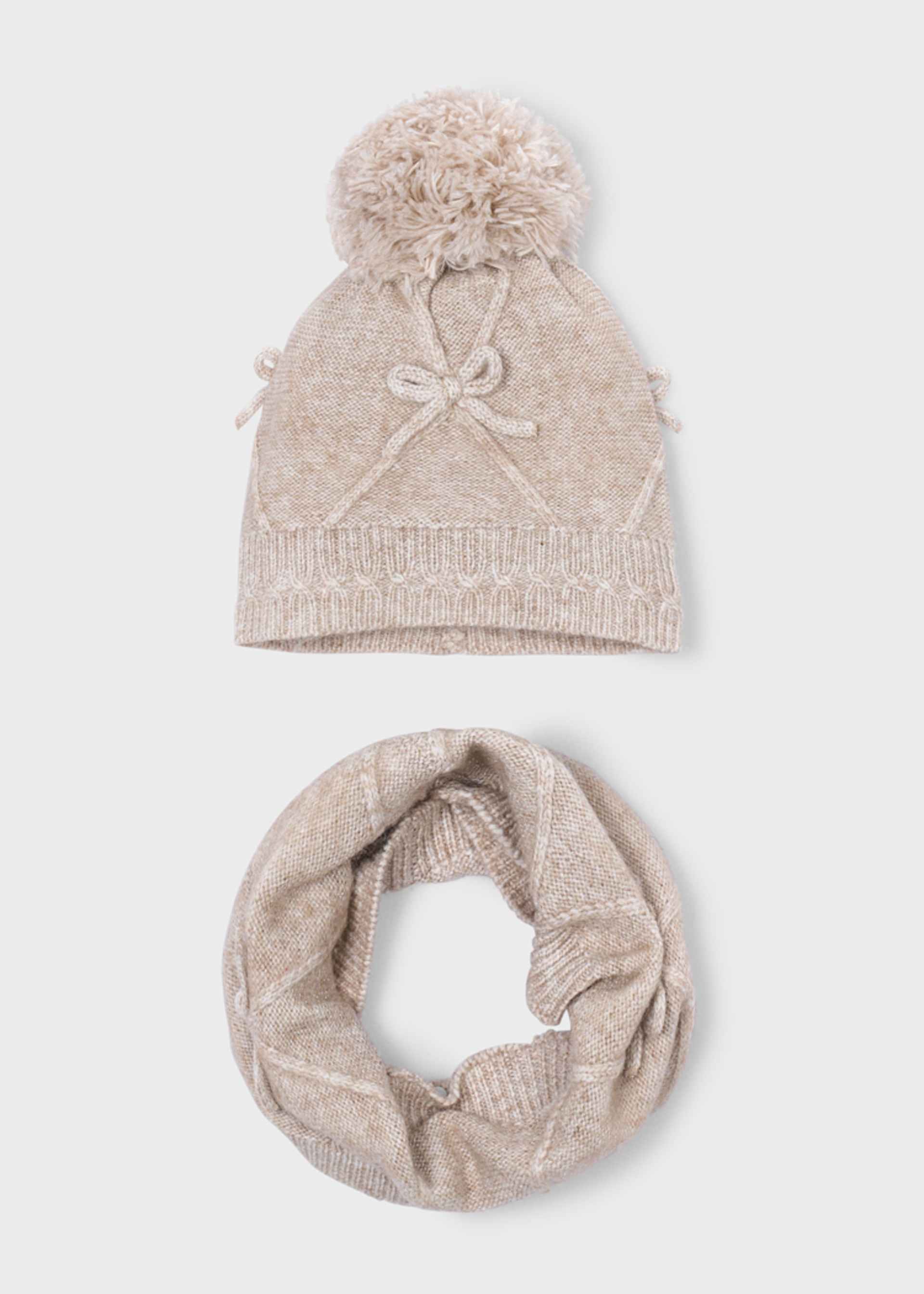 Girls' hat and scarf set with bow detail