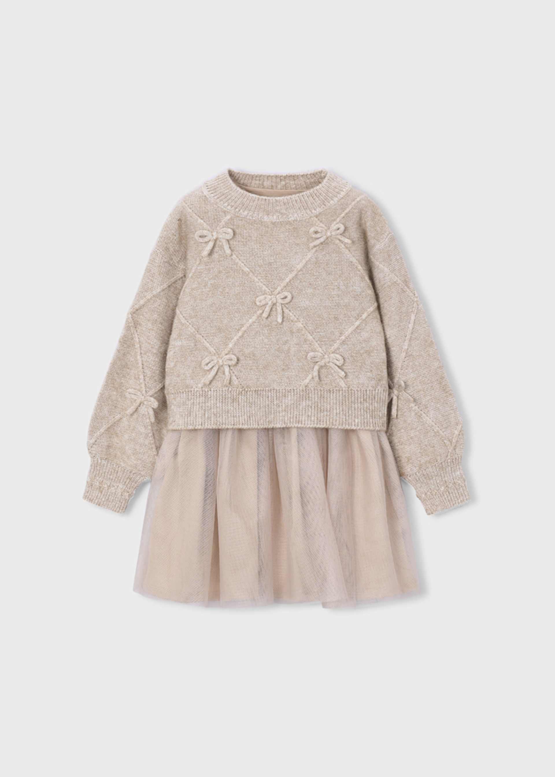 Vestido tricot combinado moños niña Vestido tricot combinado moños niña