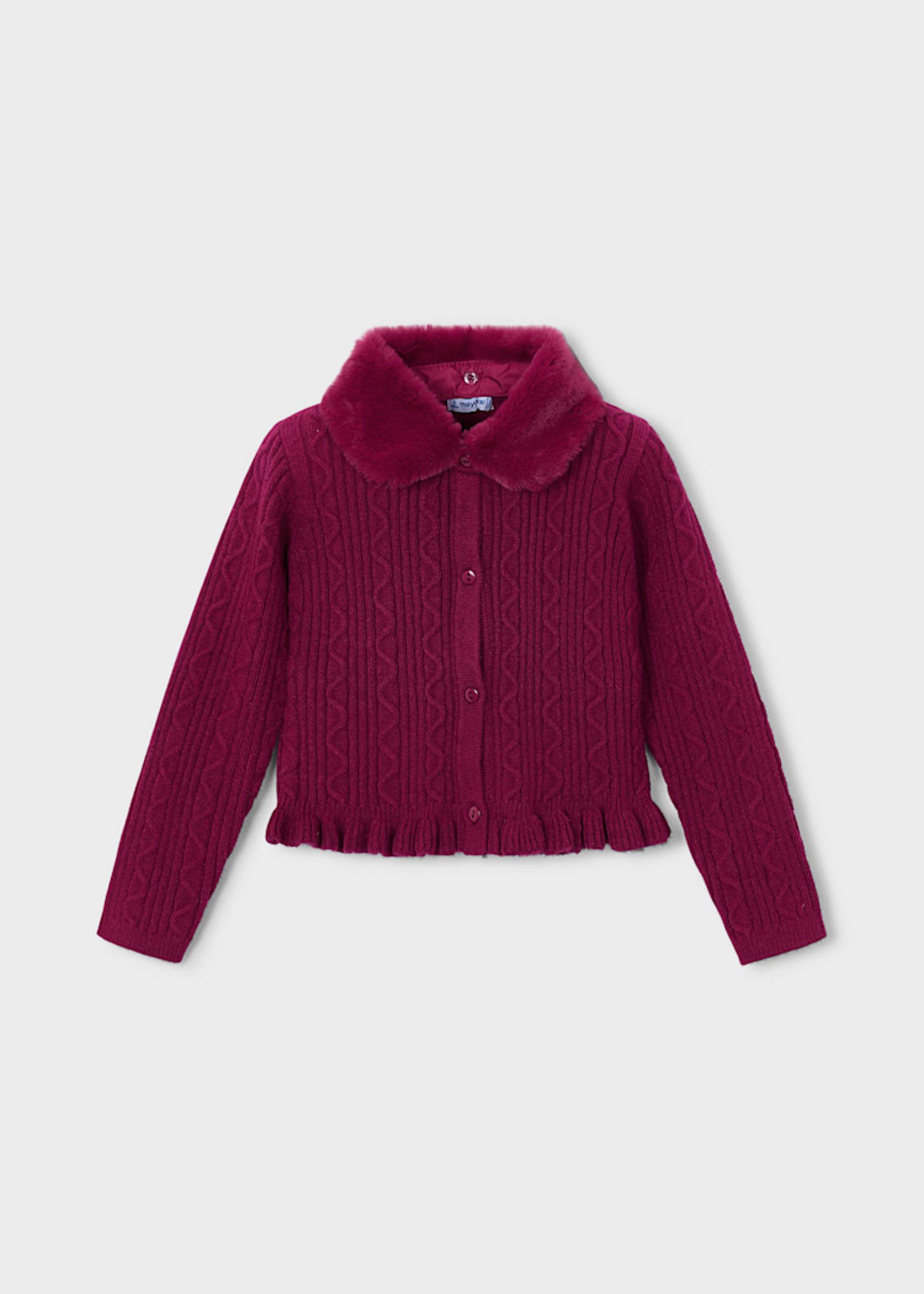 Cardigan en tricot à col en fourrure fille Cardigan en tricot à col en fourrure fille