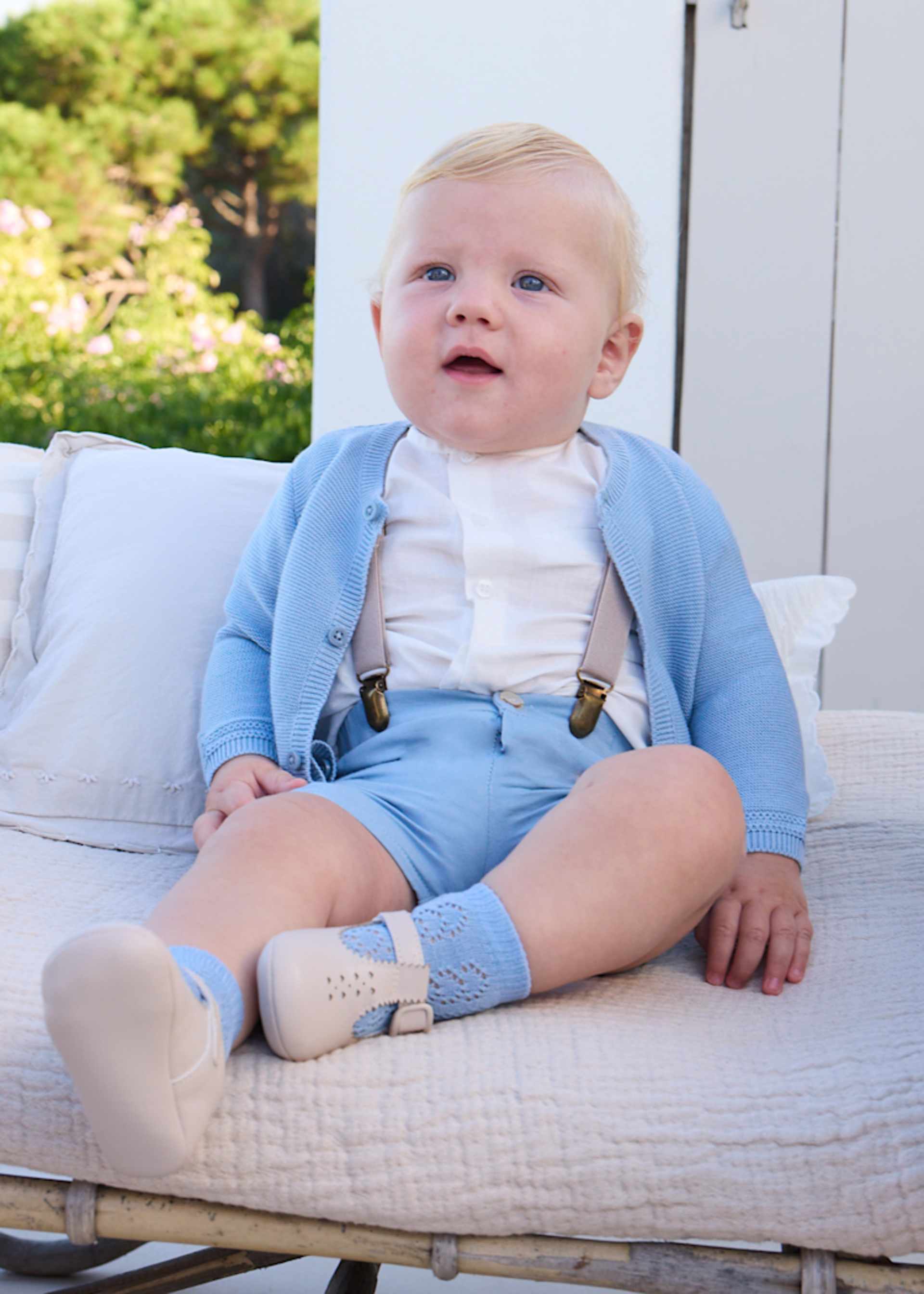 Newborn Boy Shorts with Suspenders and Shirt Set