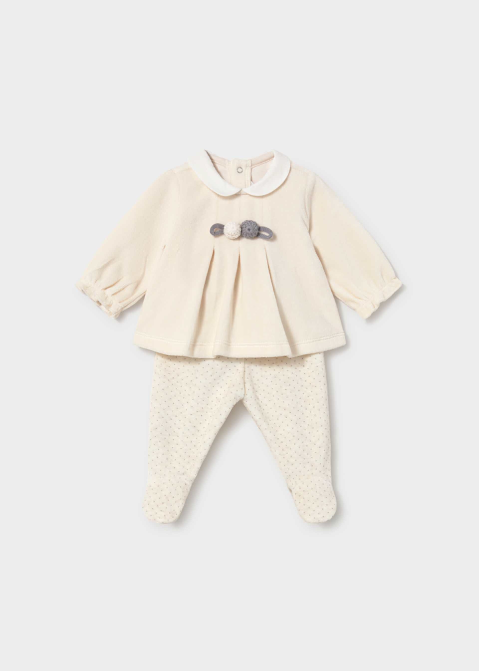 Conjunto calças com pés e camisola recém nascida Conjunto calças com pés e camisola recém nascida