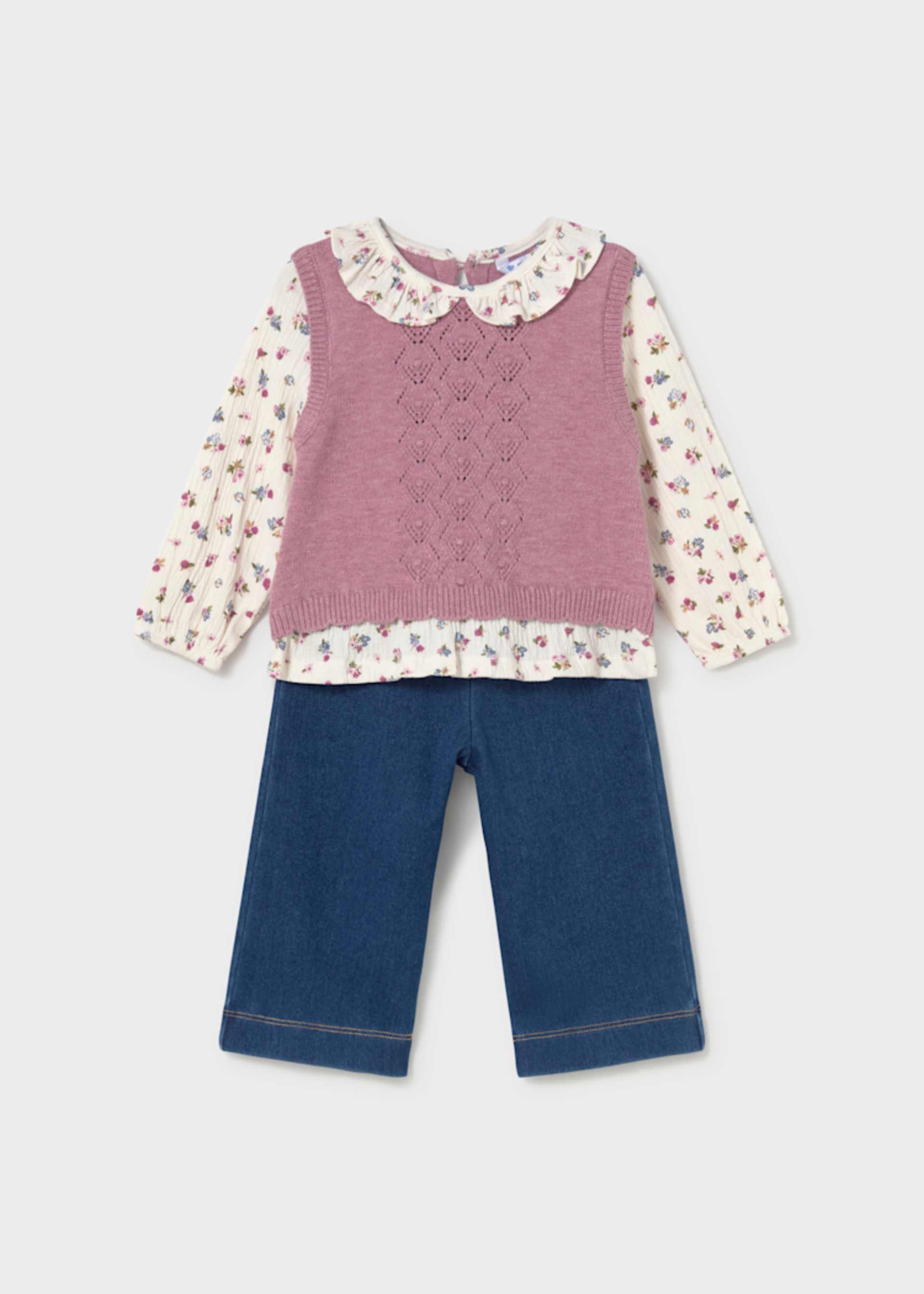 Baby trousers and blouse set with vest