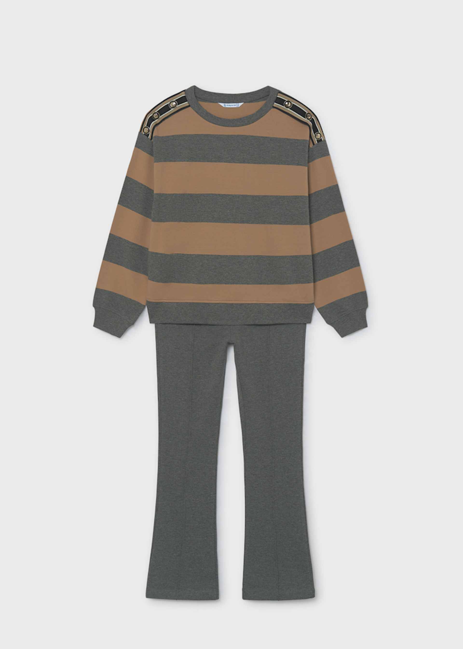 Ensemble pantalon et pull rayé fille