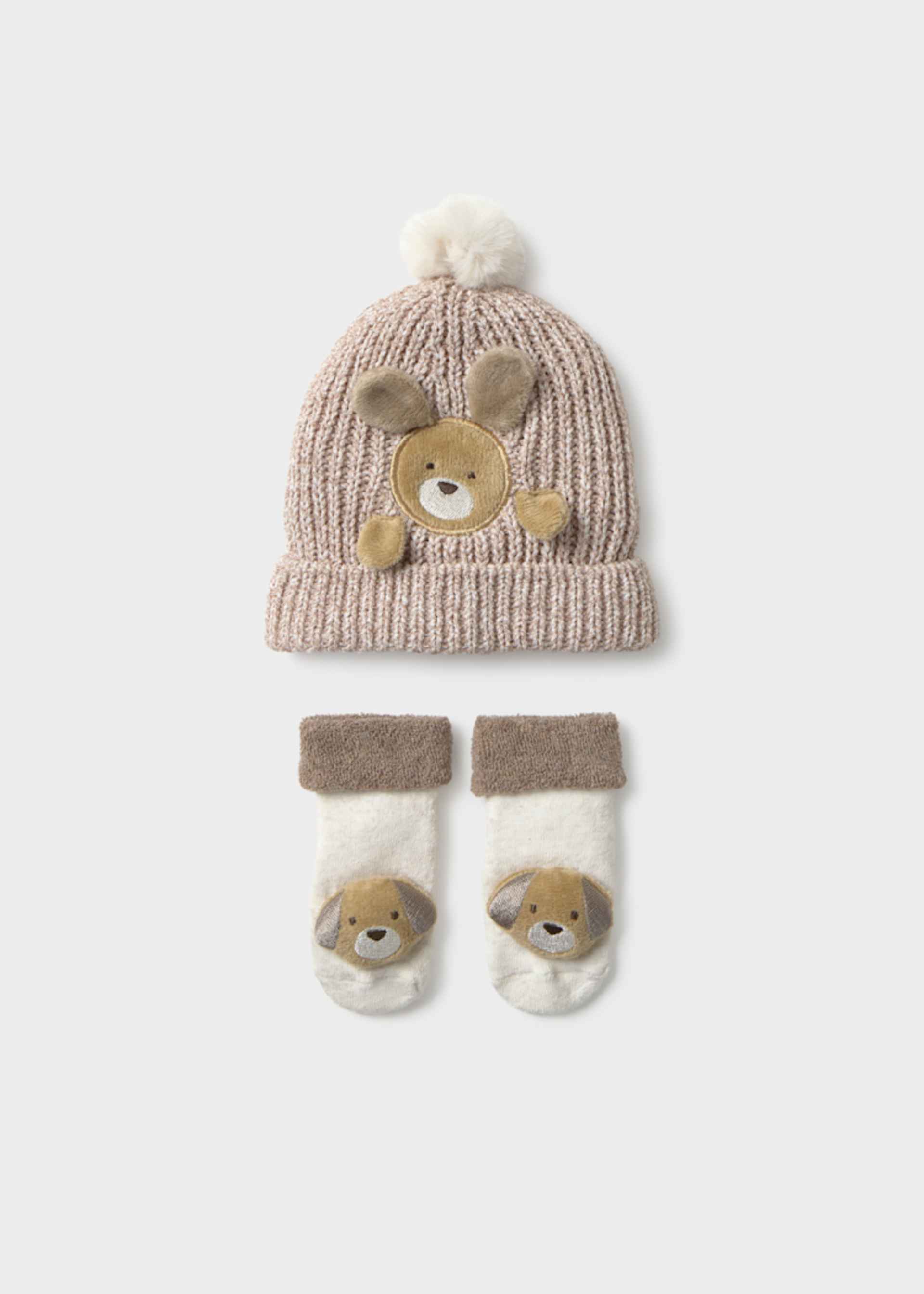Newborn boy teddy bear hat and mittens set Newborn boy teddy bear hat and mittens set