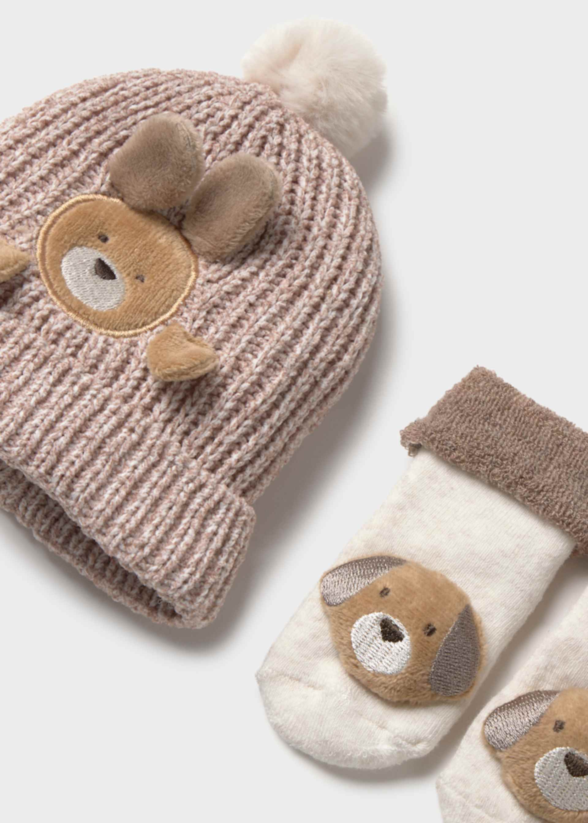 Set gorro y manoplas osito recién nacido