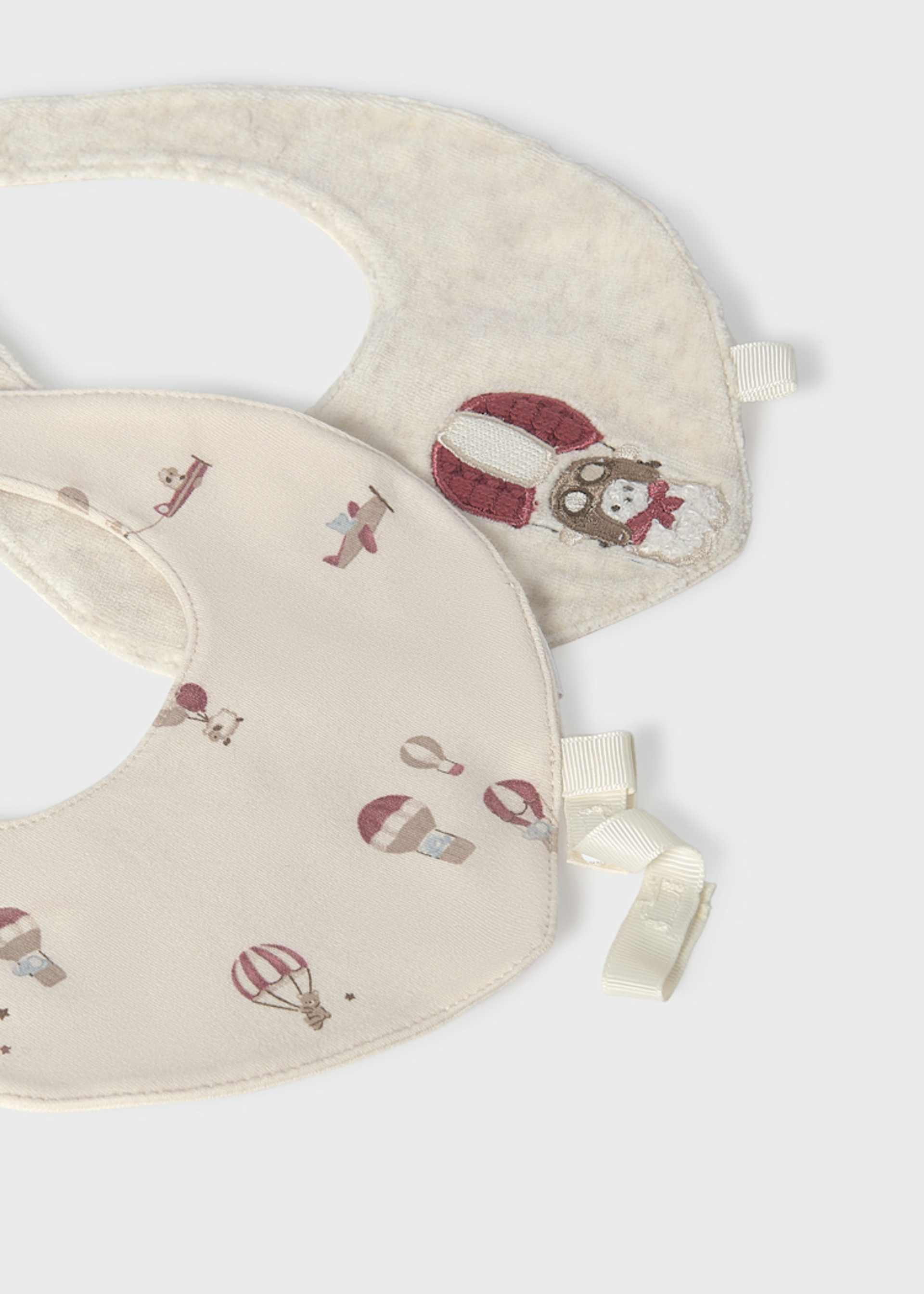Set 2 bavaglini impermeabili con porta ciuccio neonata