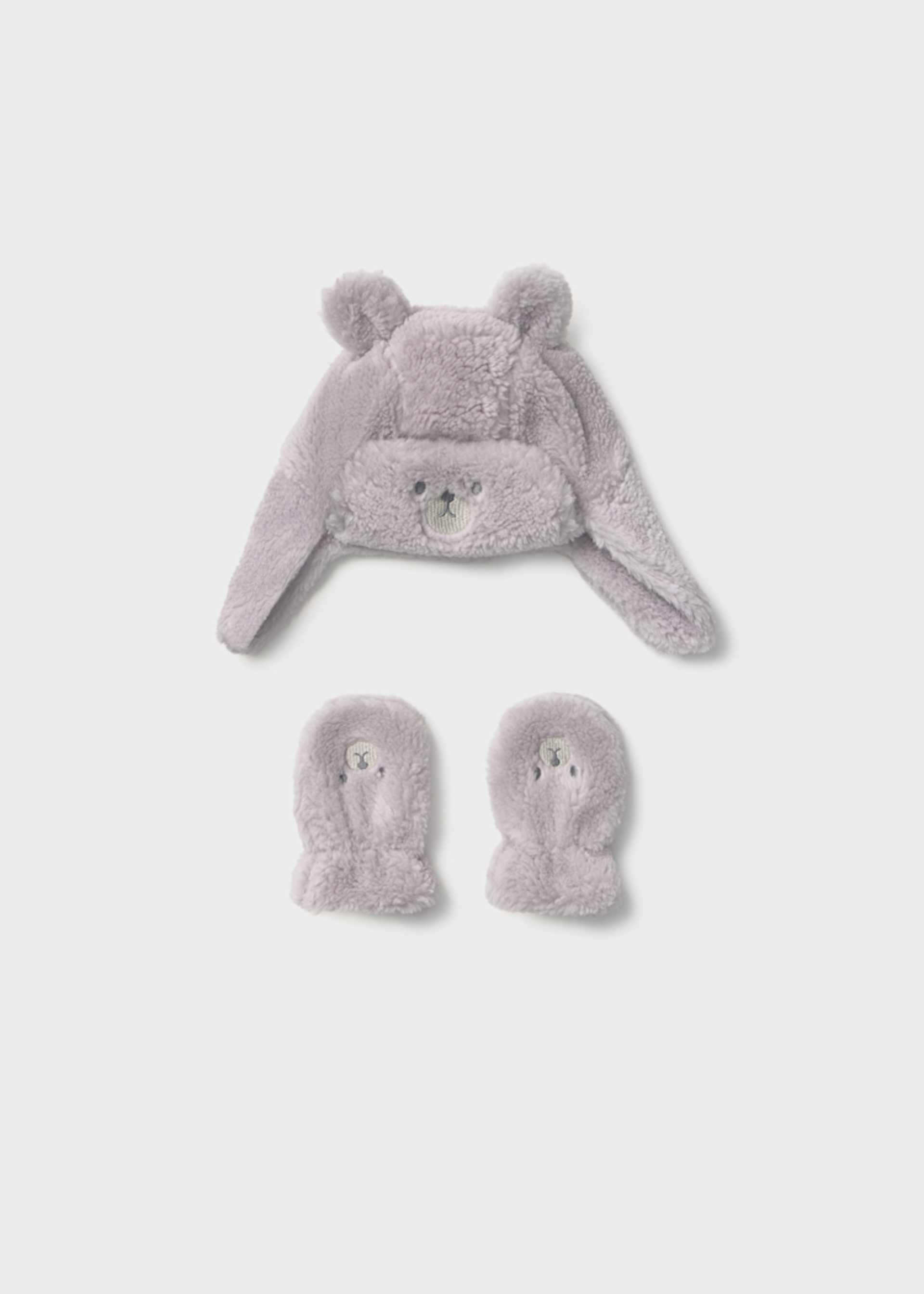 Completo cappello e manopole orso neonato