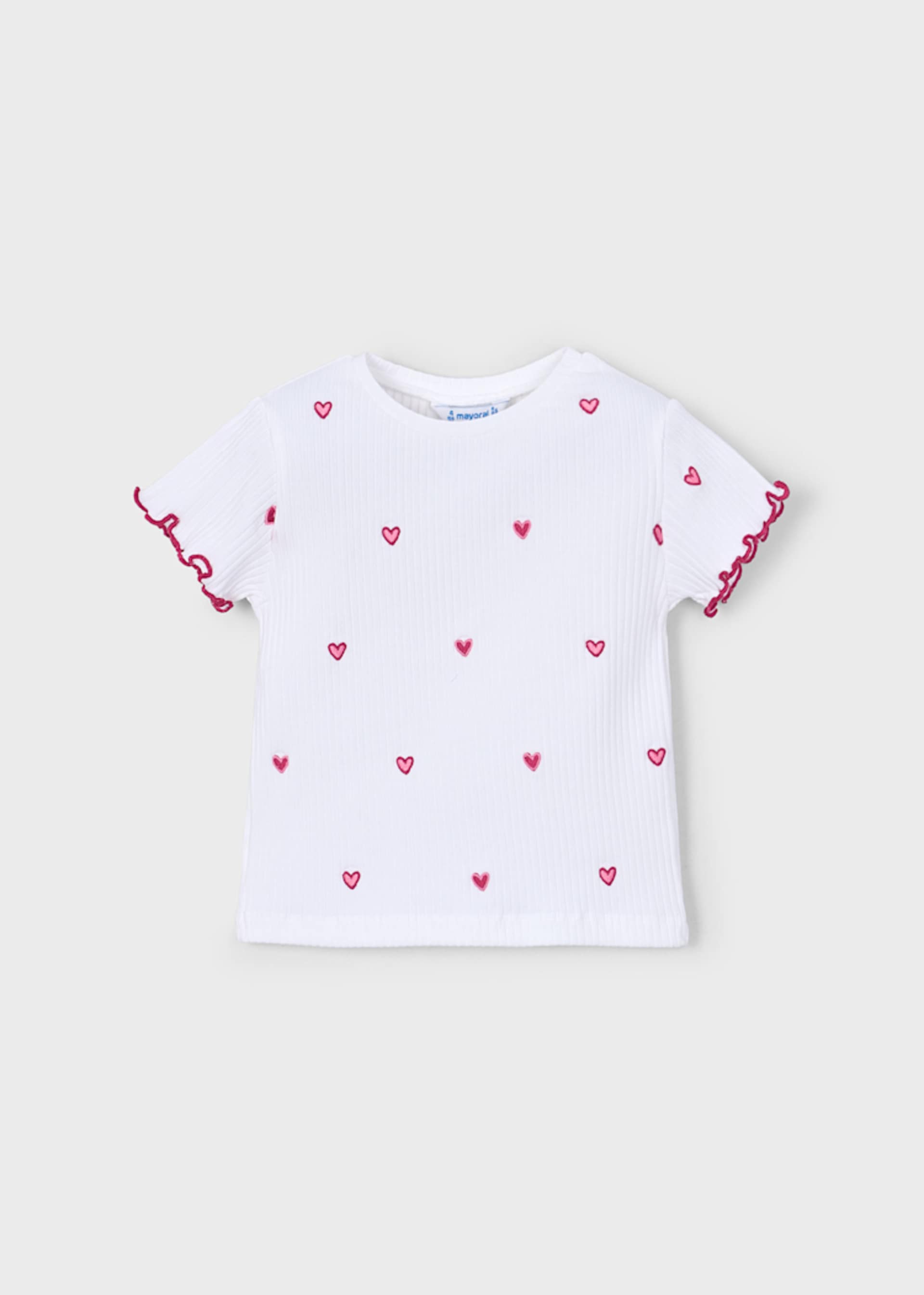 Camiseta canalé corazones niña