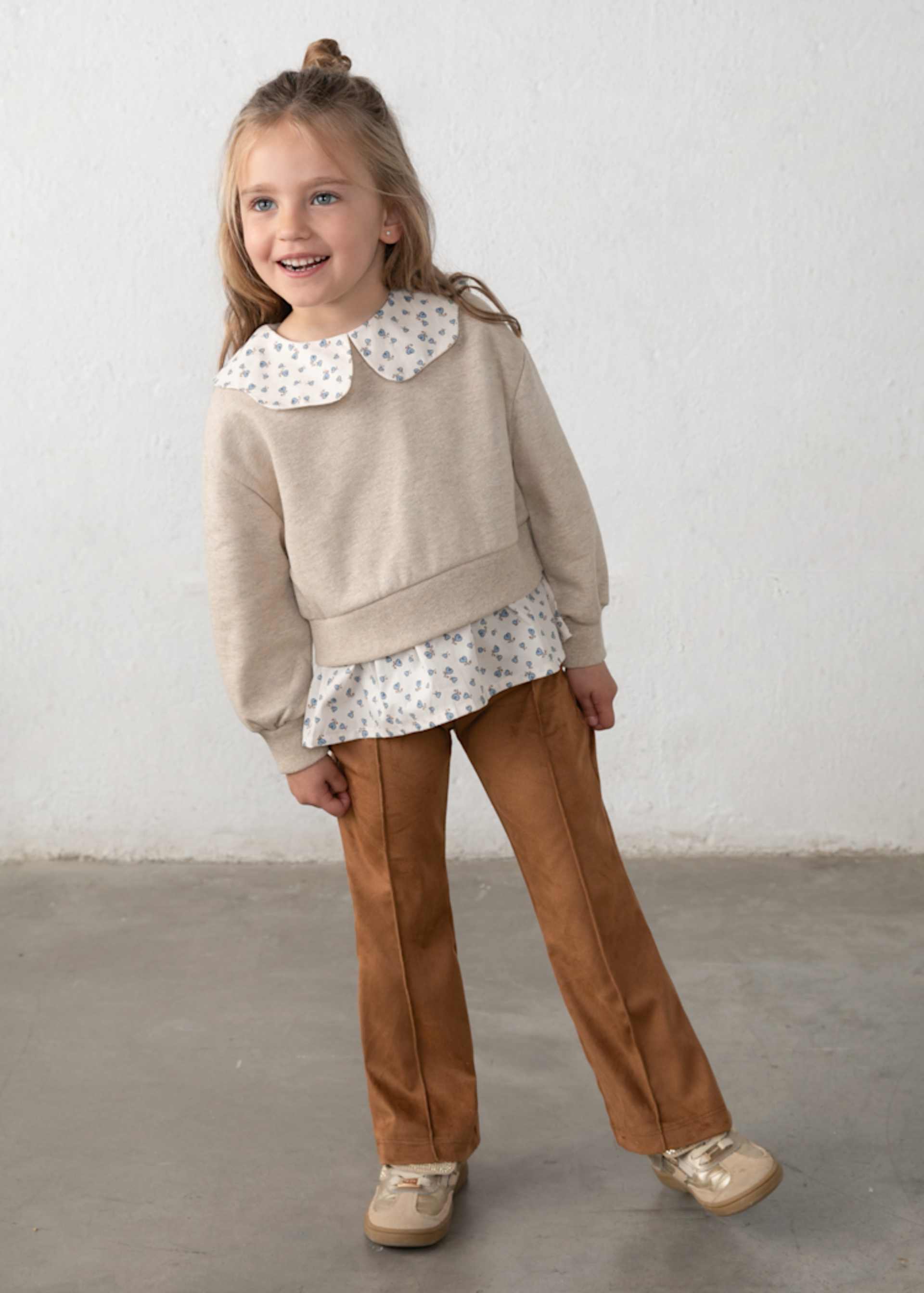 Conjunto leggings efeito camurça e blusa menina