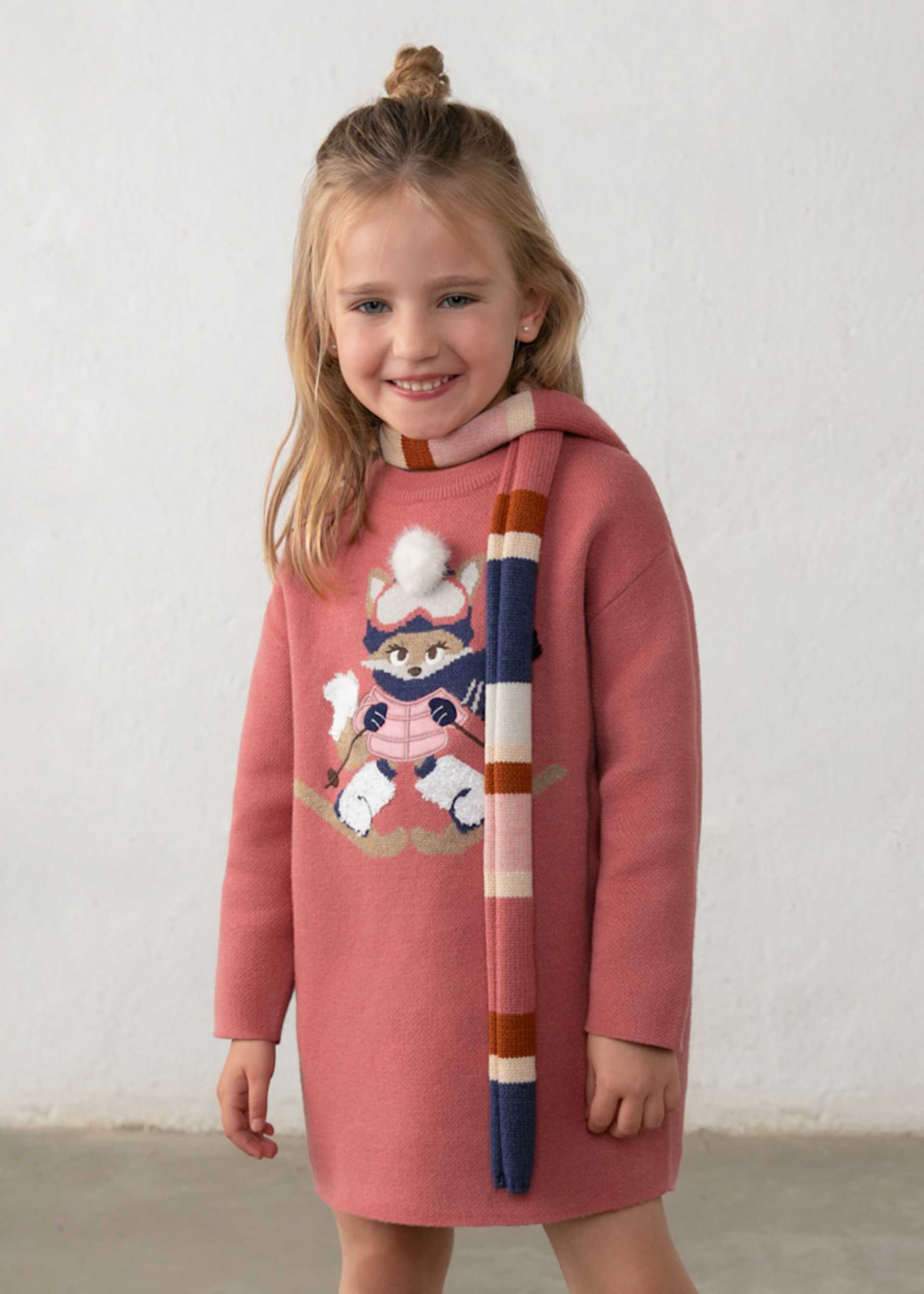 Girl Knit Dress With Scarf