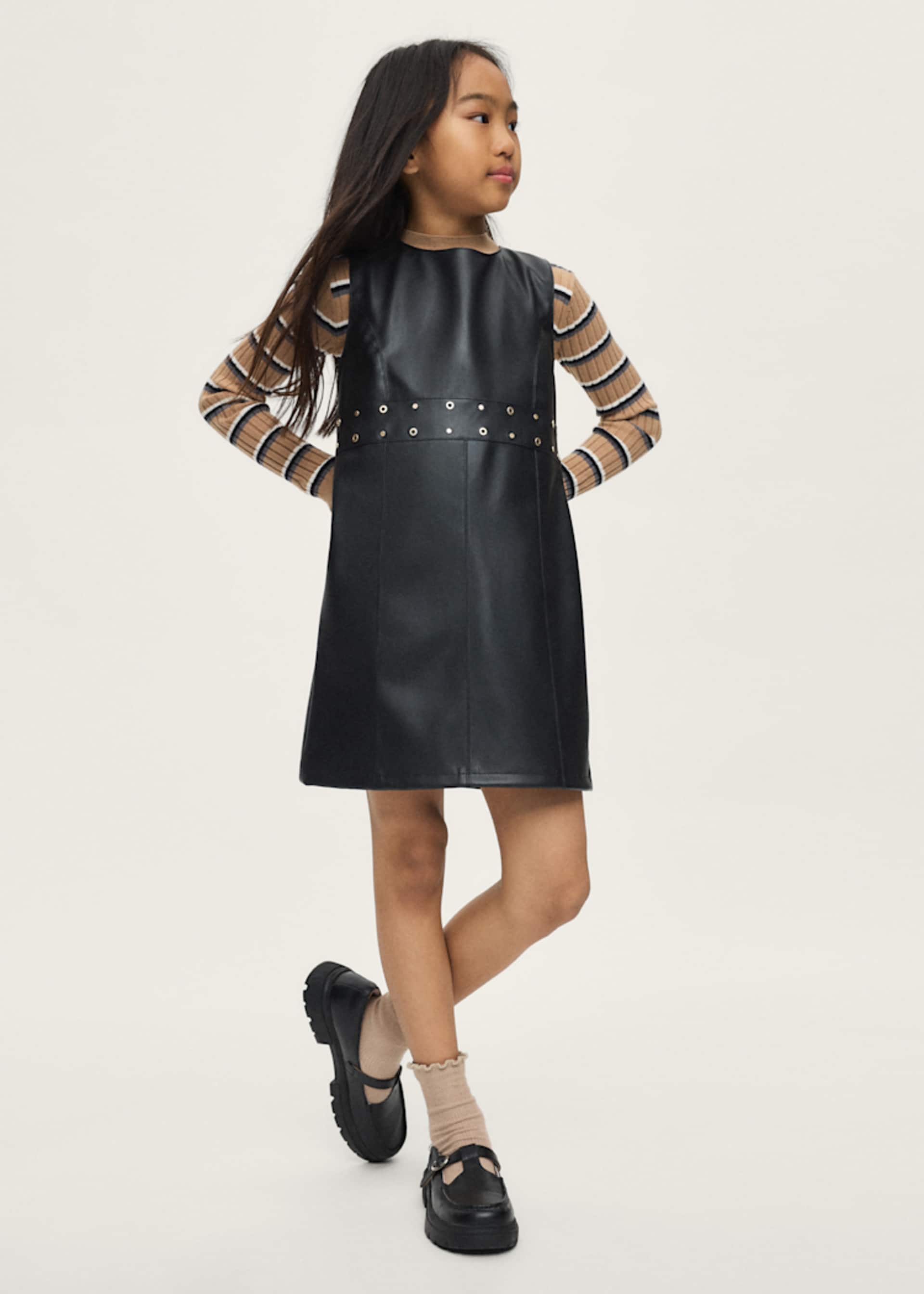 Girls' faux leather pinafore dress