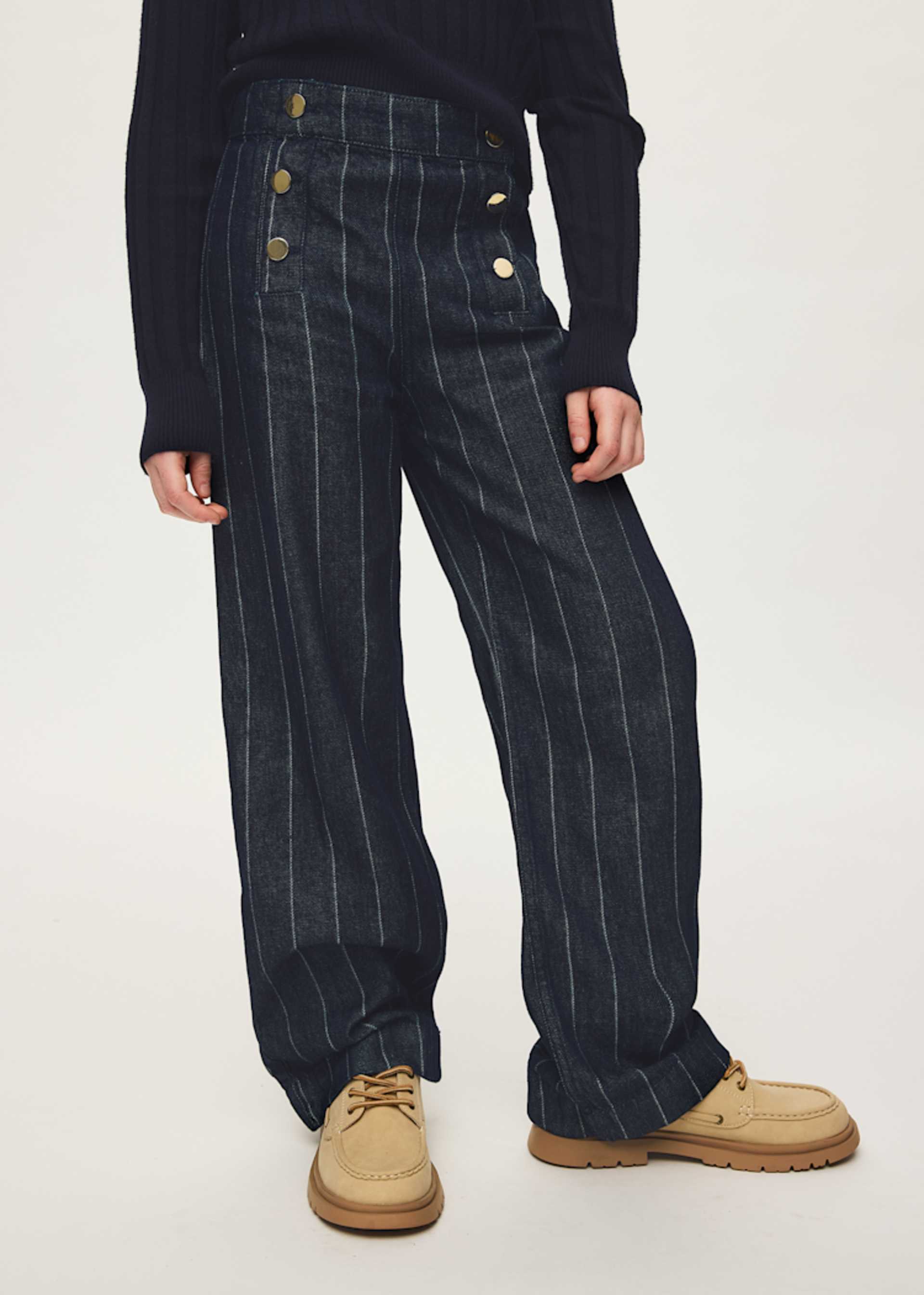 Blugi cu dungi wide leg lungi fata