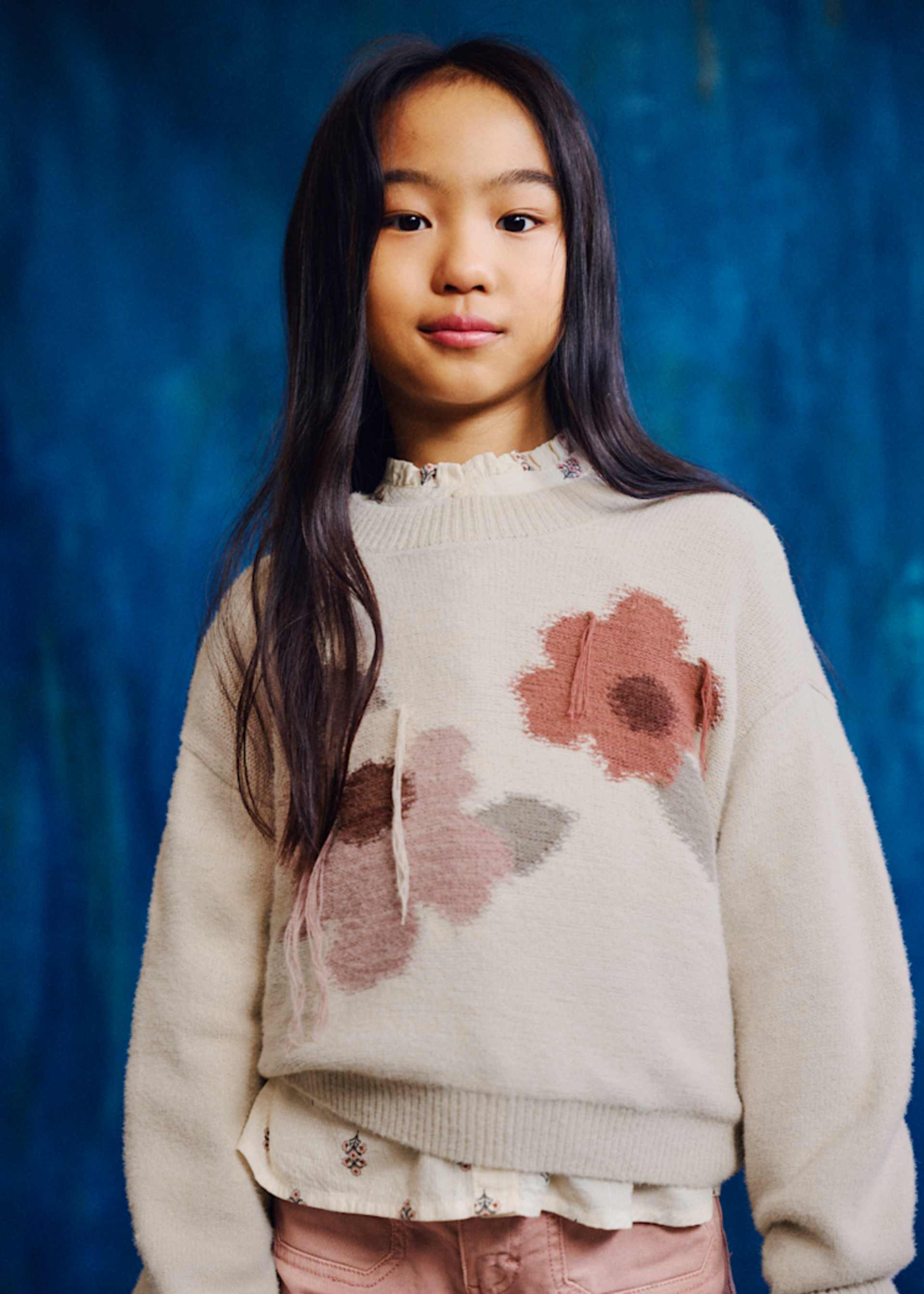 Girls' floral intarsia jumper