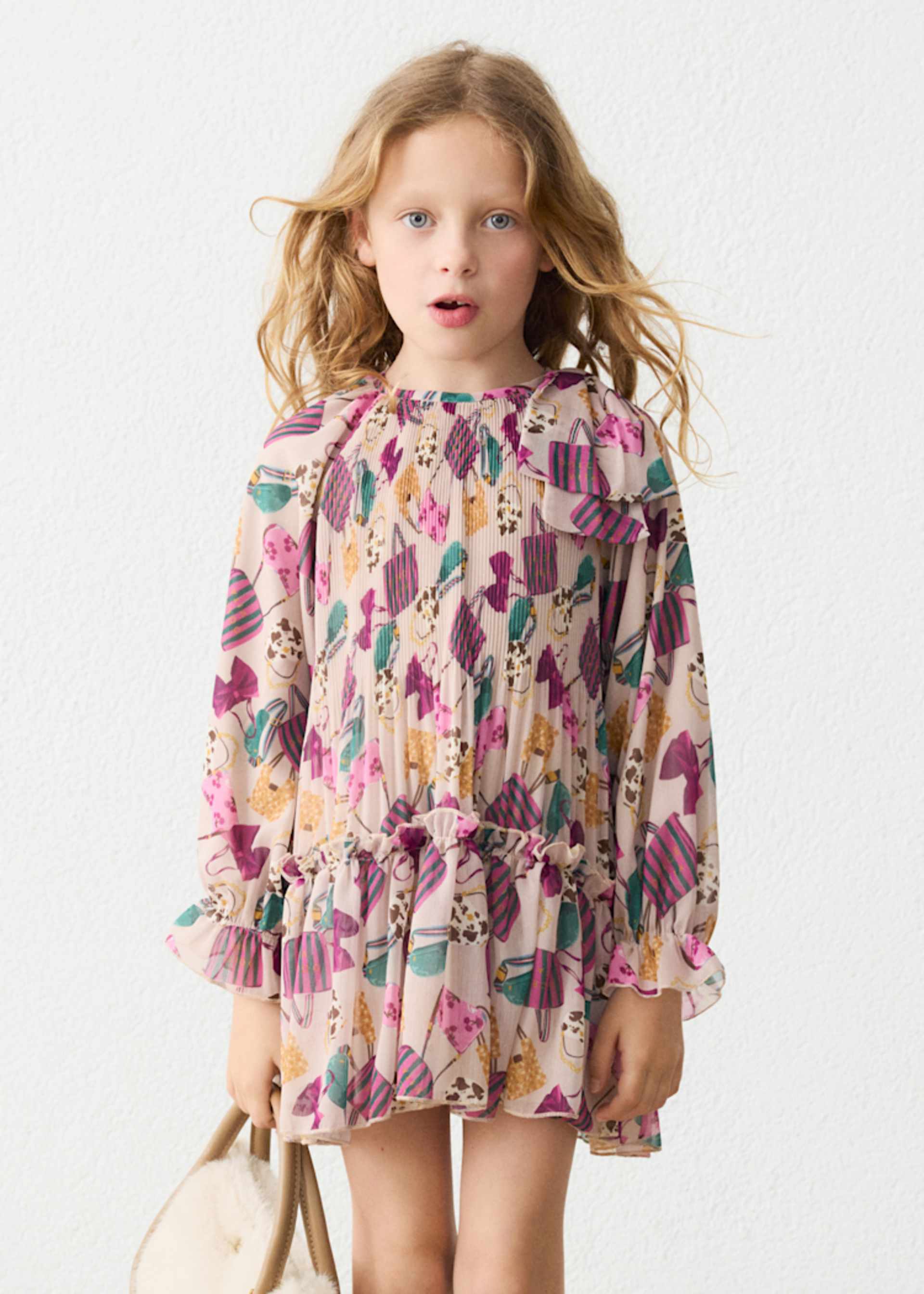 Vestido plissado estampado menina