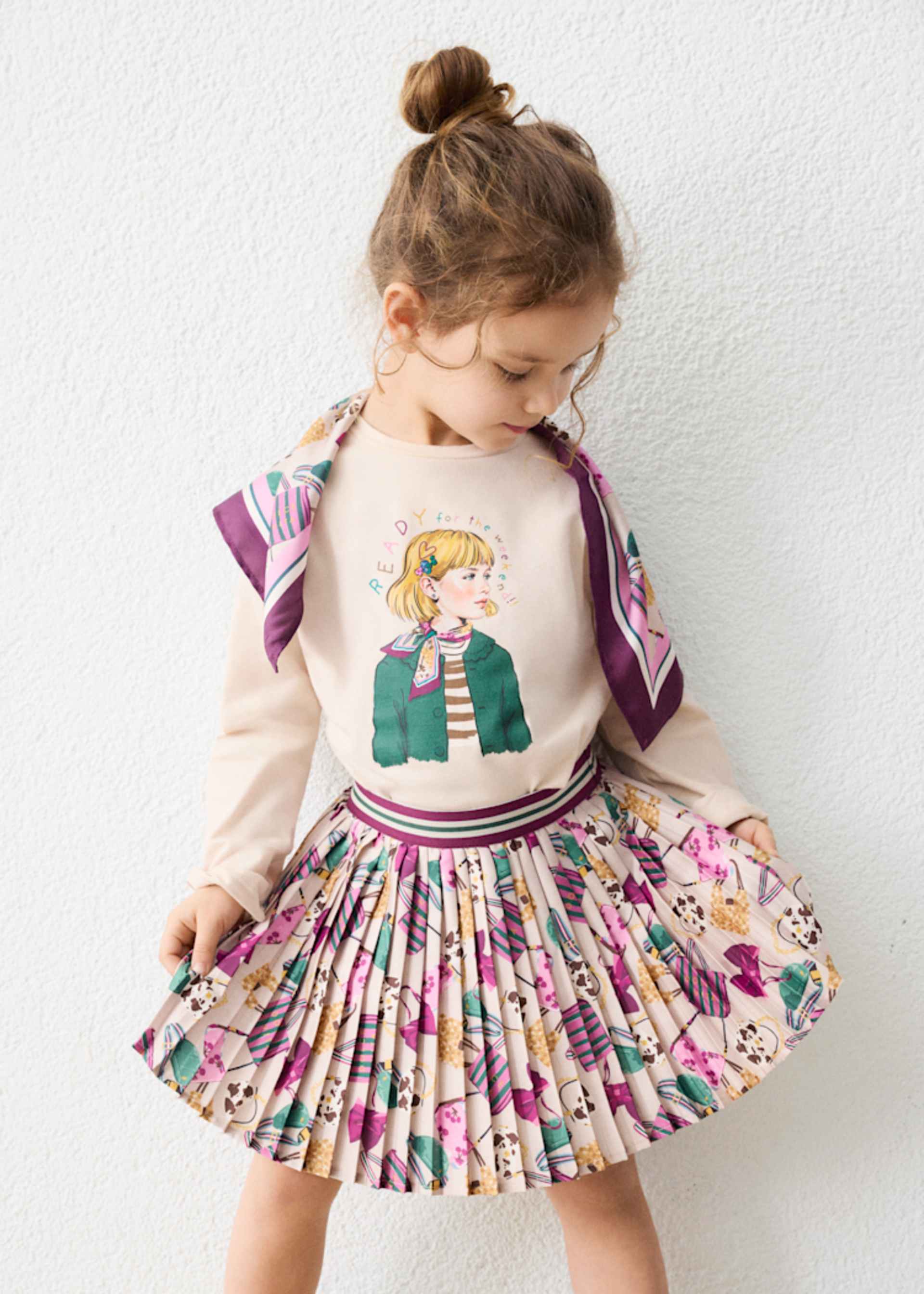 Saia plissada estampada menina
