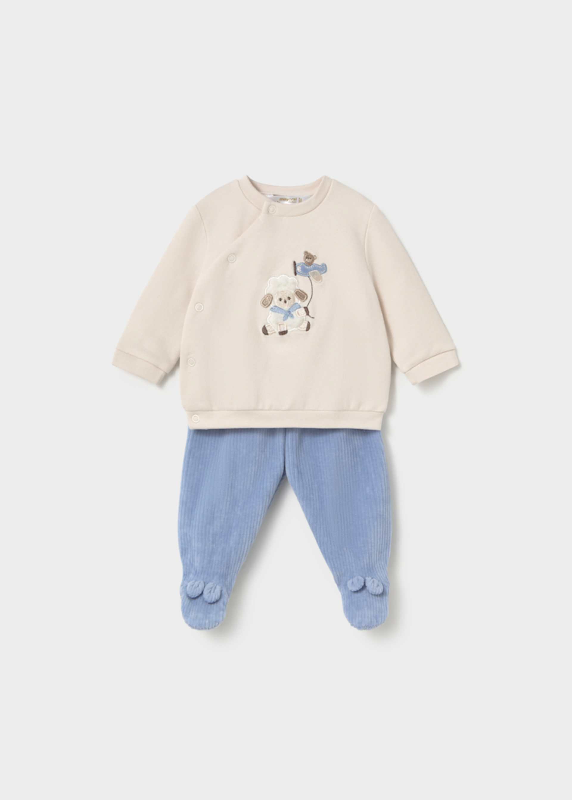Conjunto calças com pés e sweat recém nascido