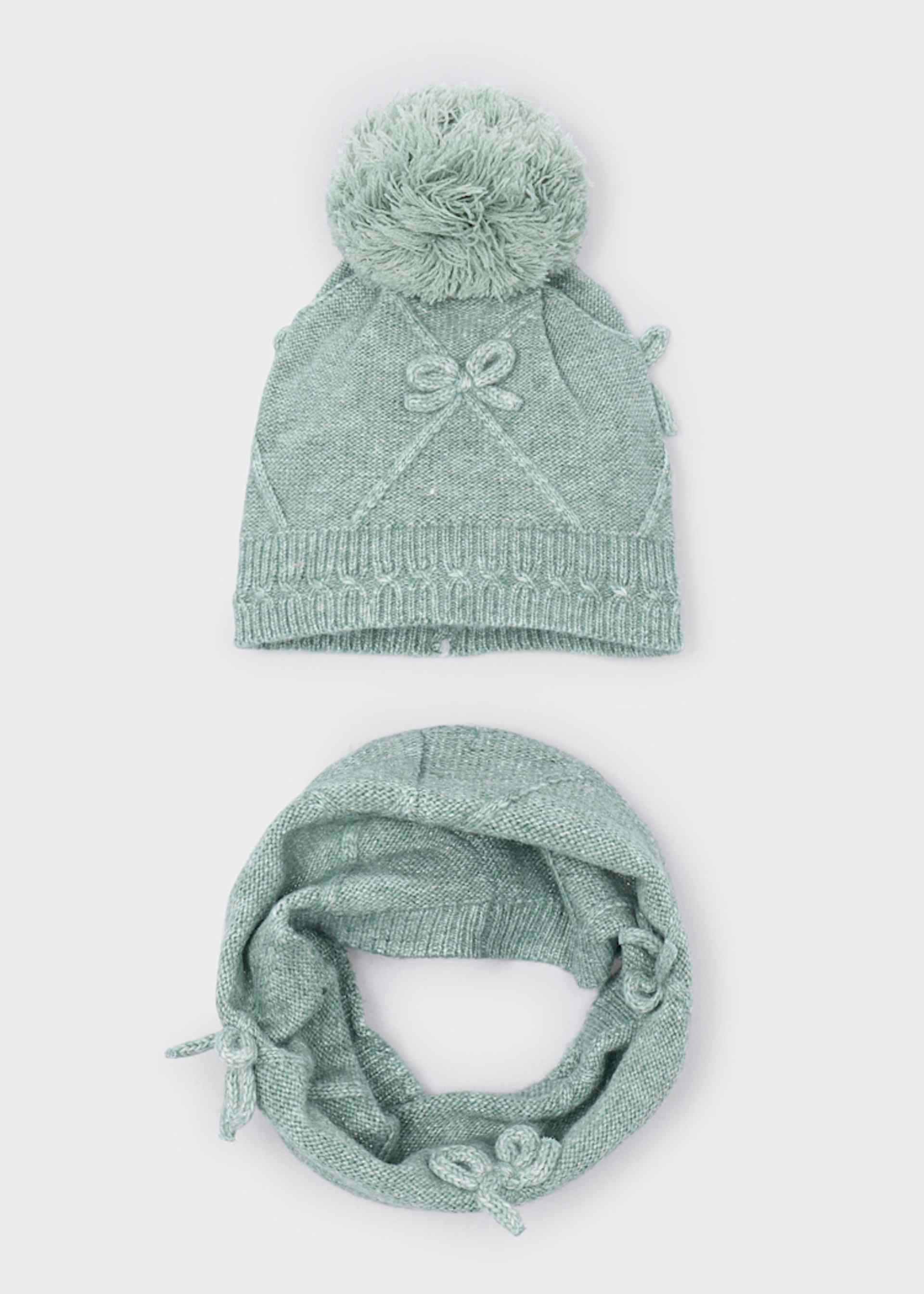 Girls' hat and scarf set with bow detail