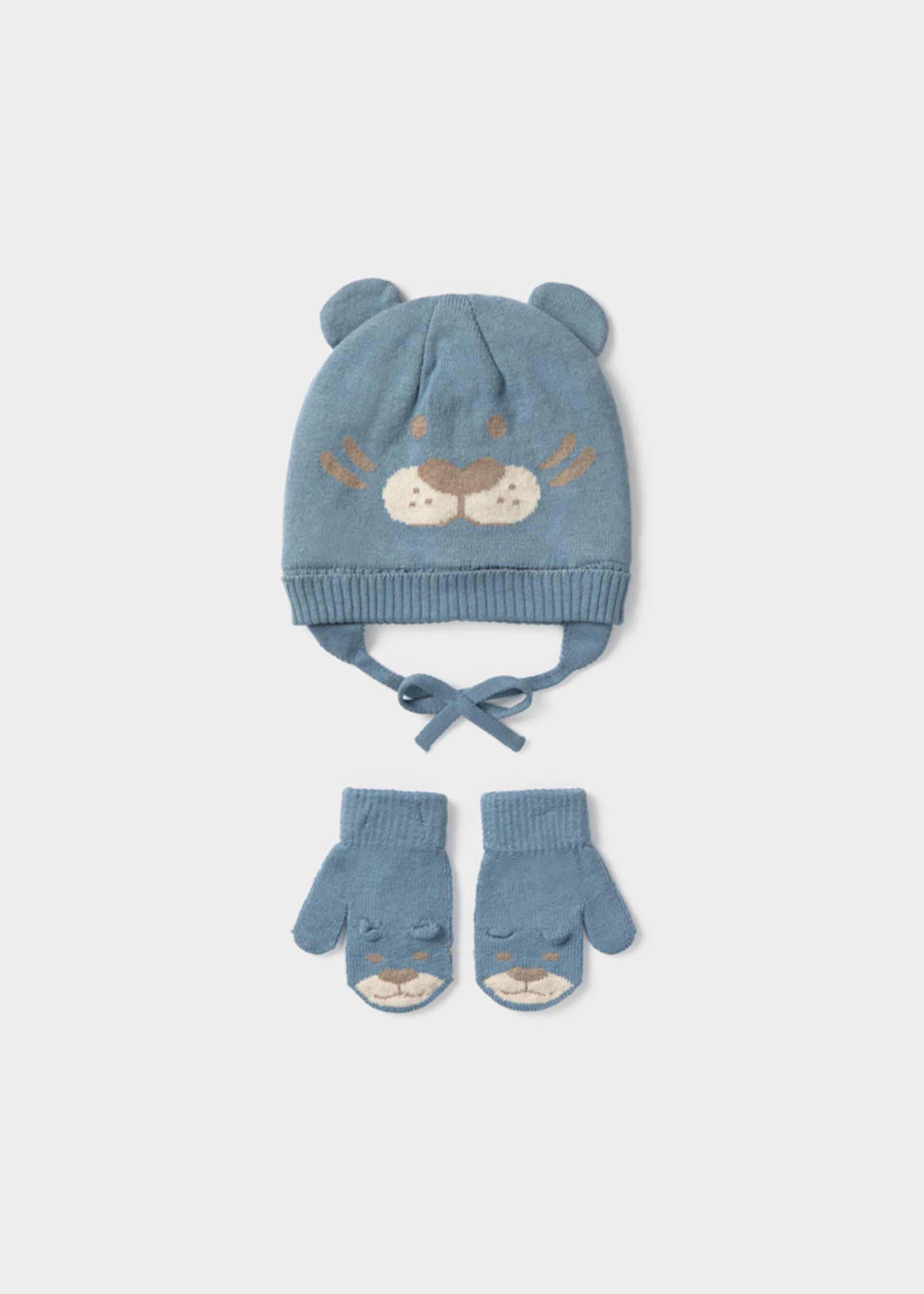 Set Mütze und Fäustlinge Tierchenmotiv Baby