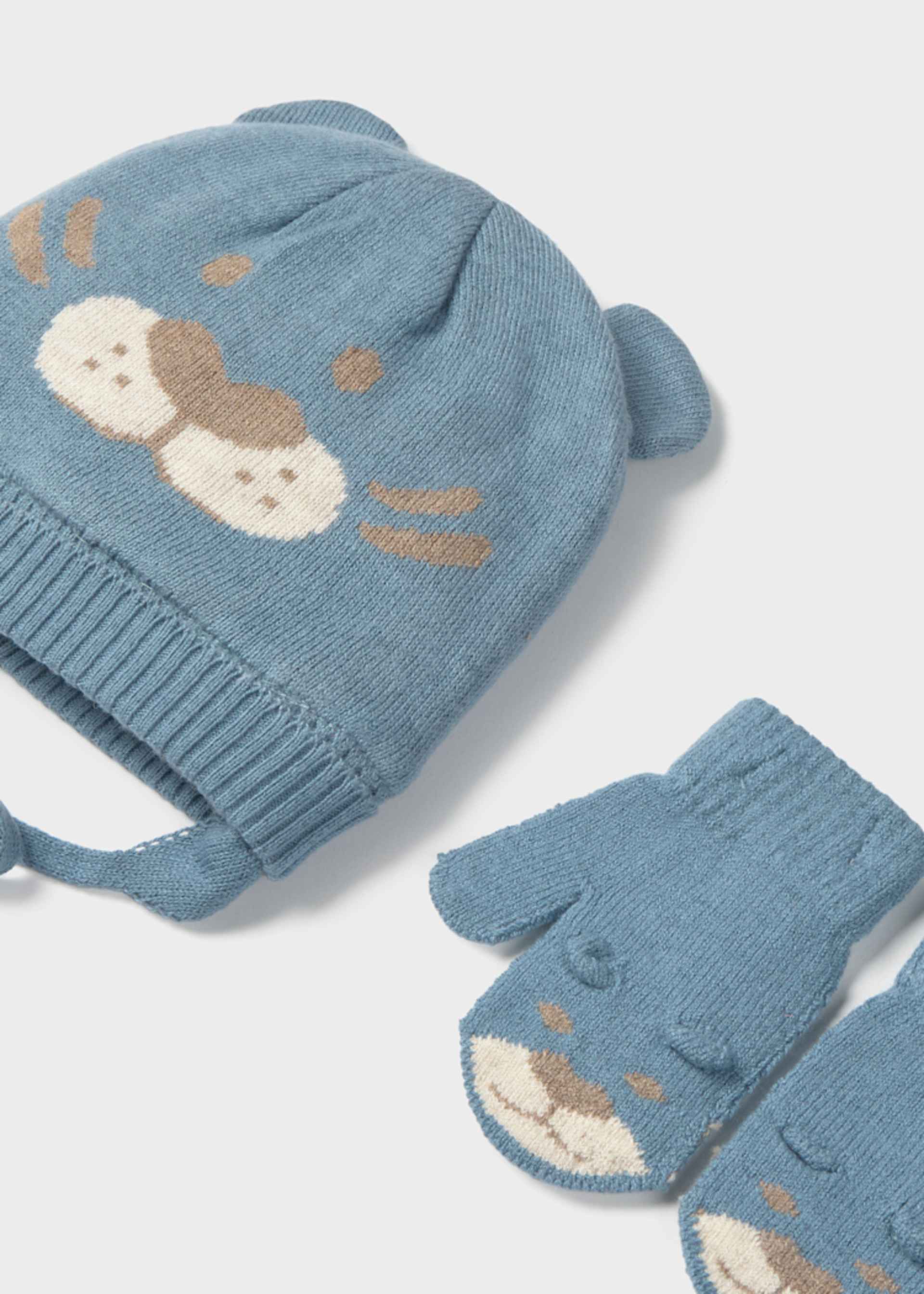 Baby animal-print hat and mittens set