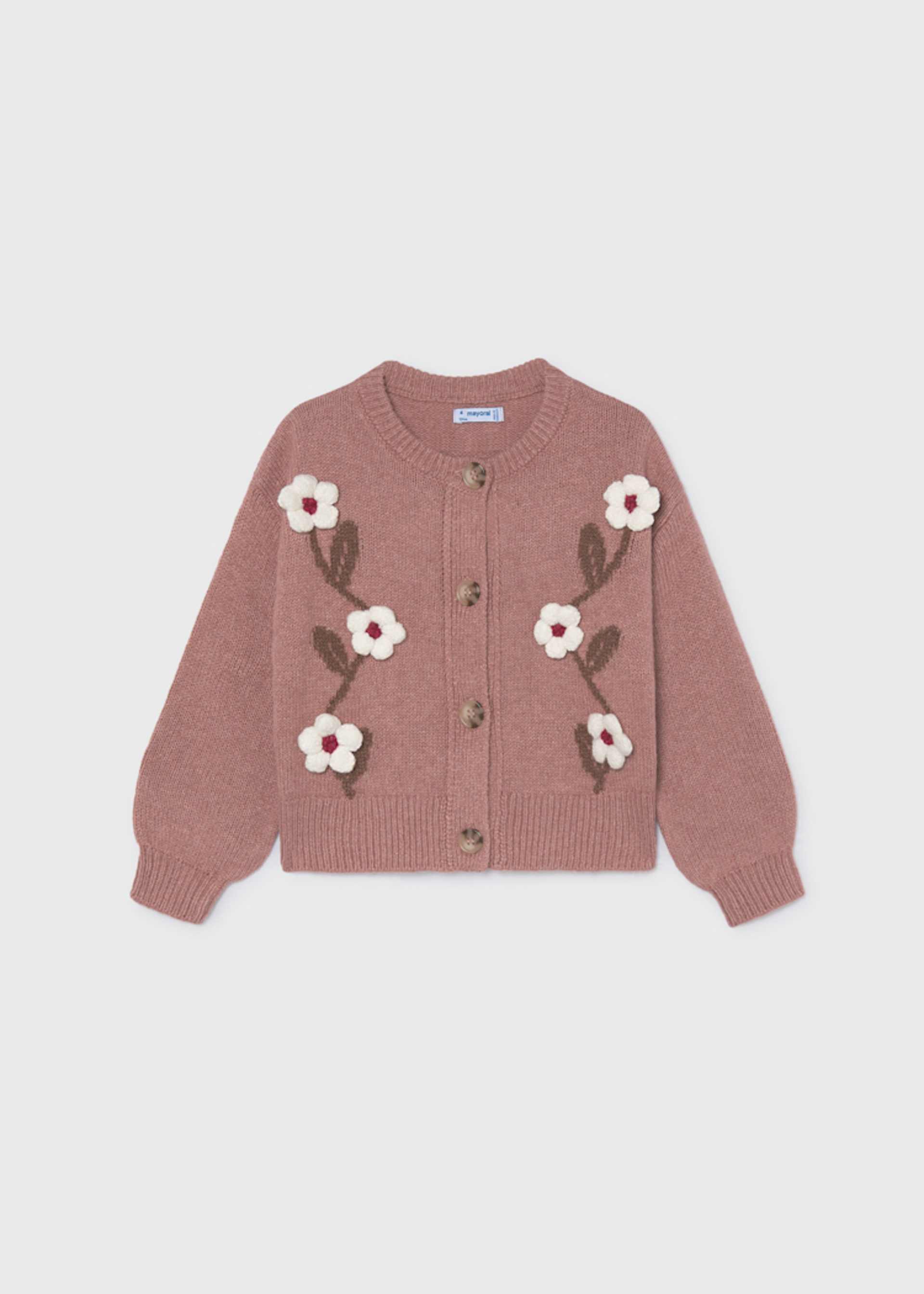 Suéter tricot flores niña