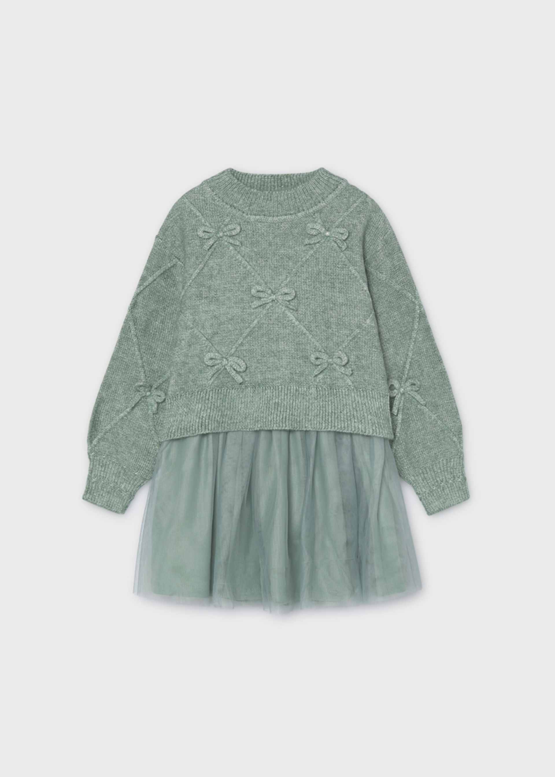 Vestido tricot combinado lazos niña Vestido tricot combinado lazos niña
