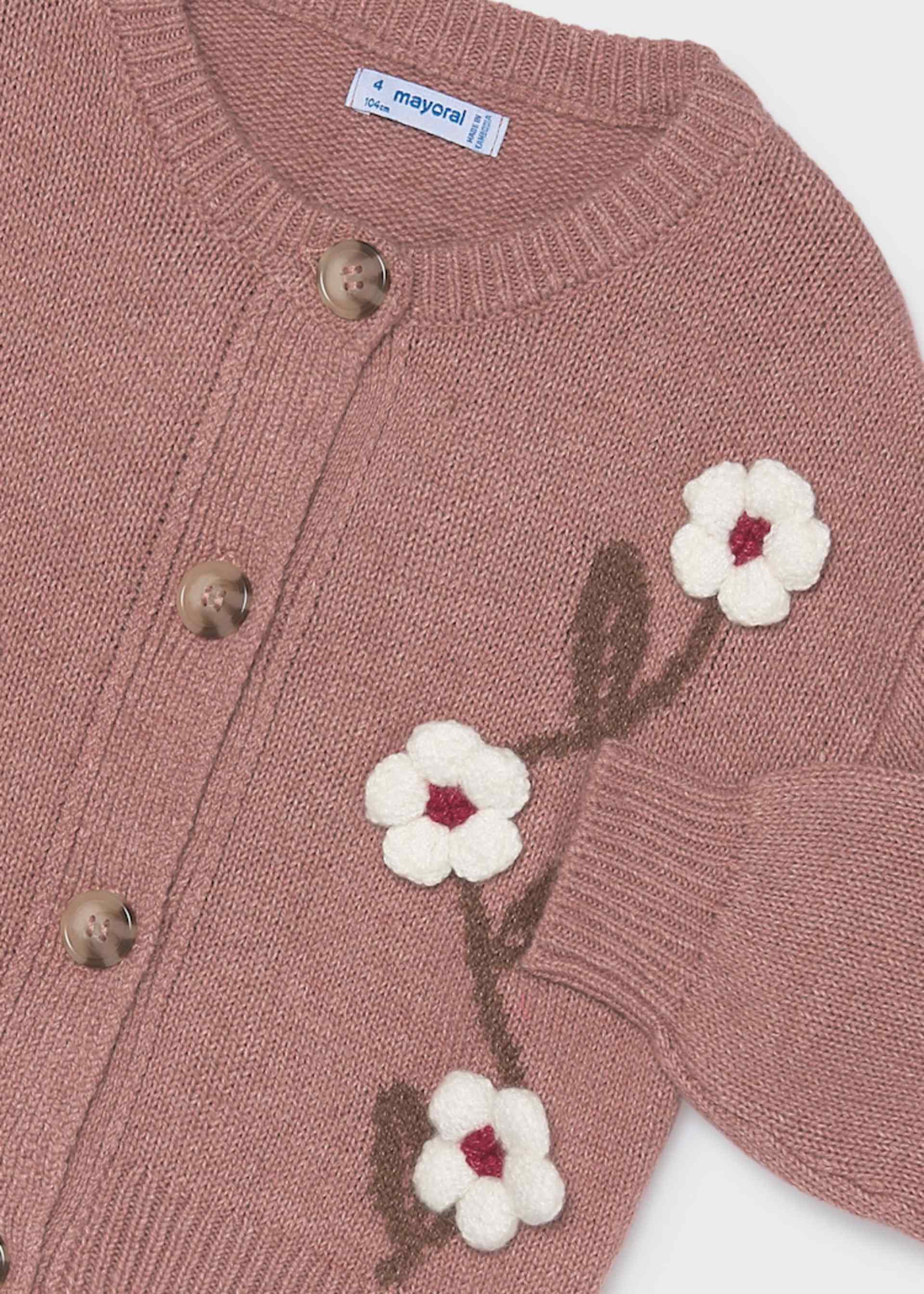 Suéter tricot flores niña