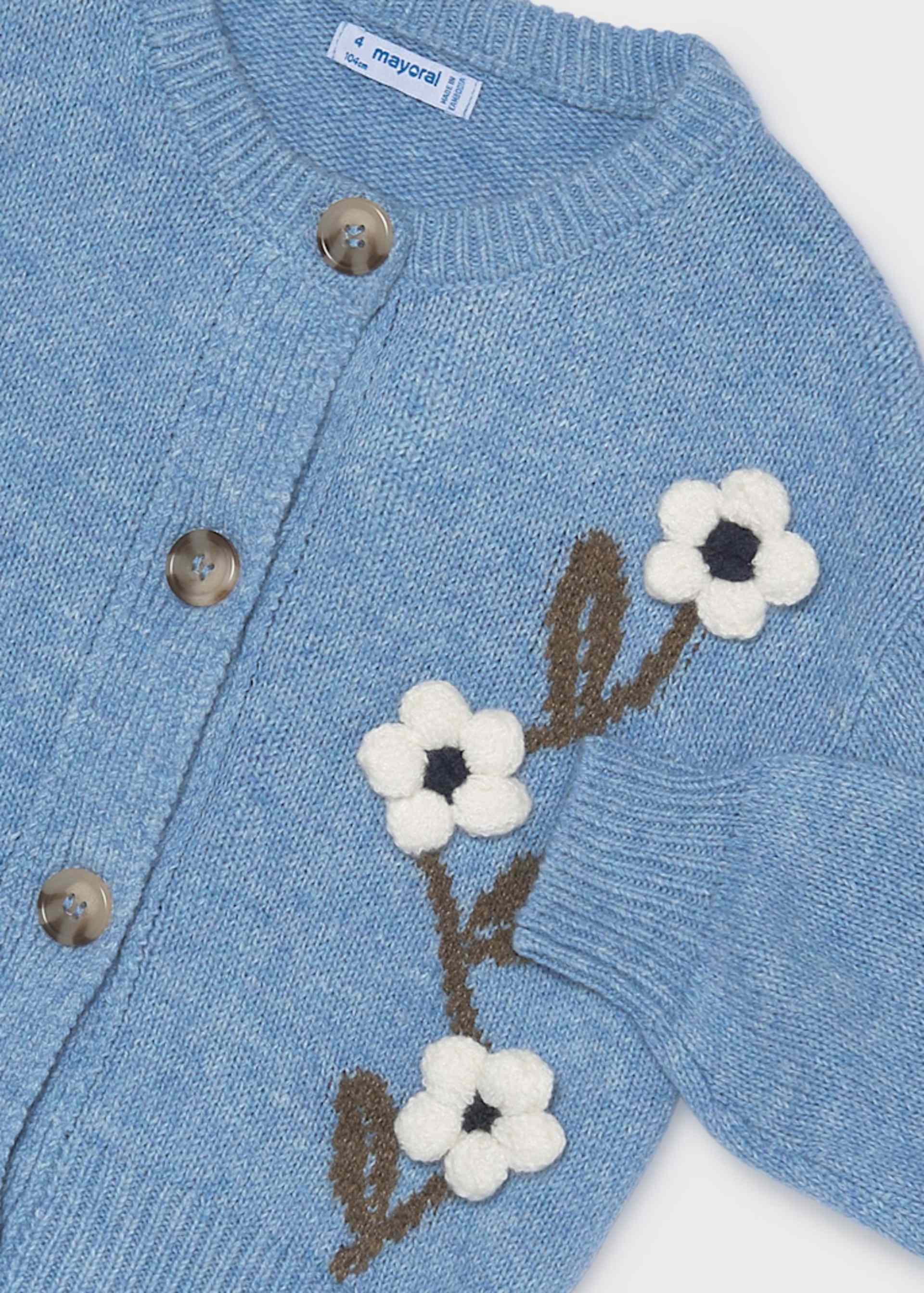 Suéter tricot flores niña
