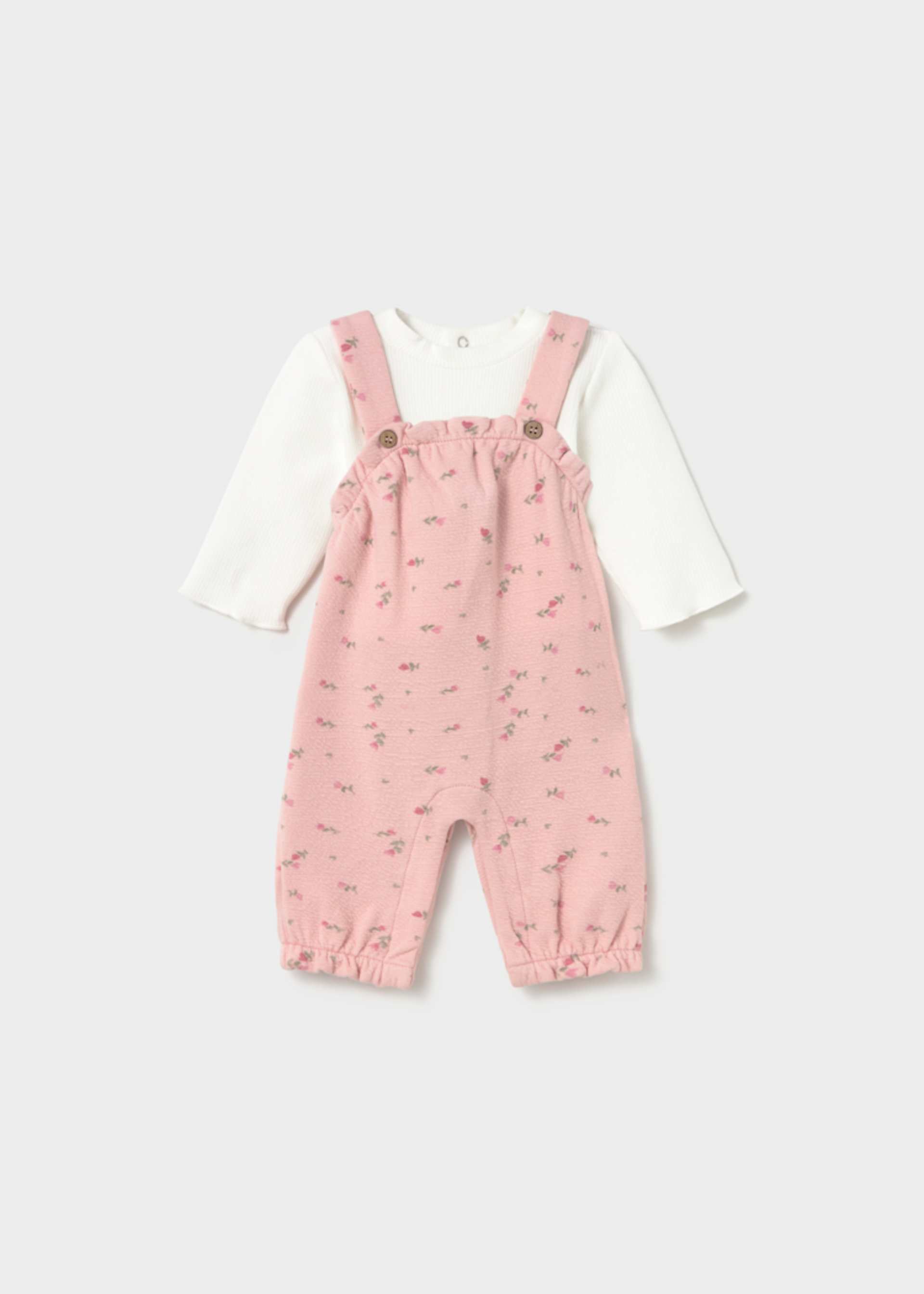 Newborn Girl Printed Dungaree and Sweater Set Newborn Girl Printed Dungaree and Sweater Set