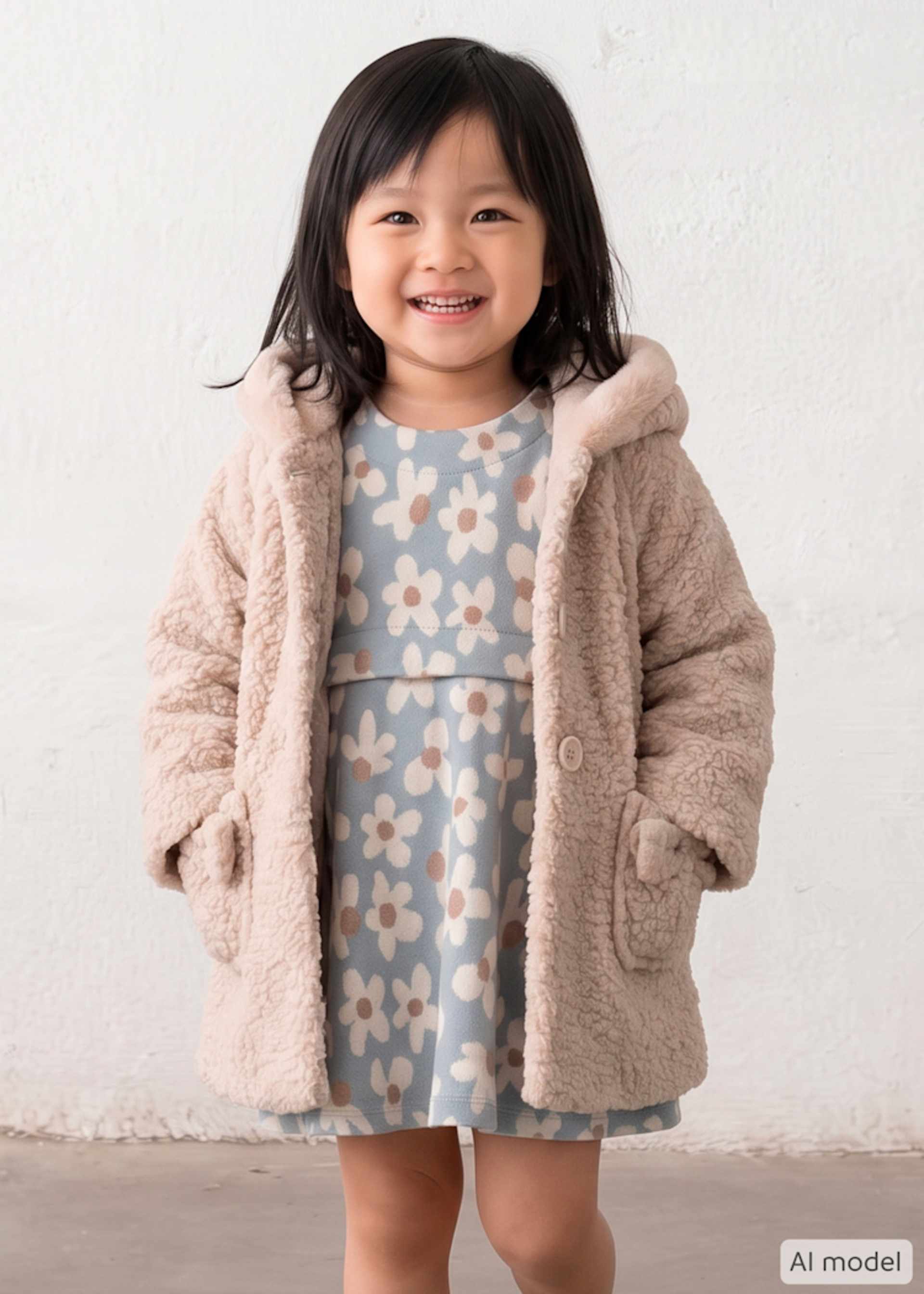 Cappotto teddy con cappuccio neonata