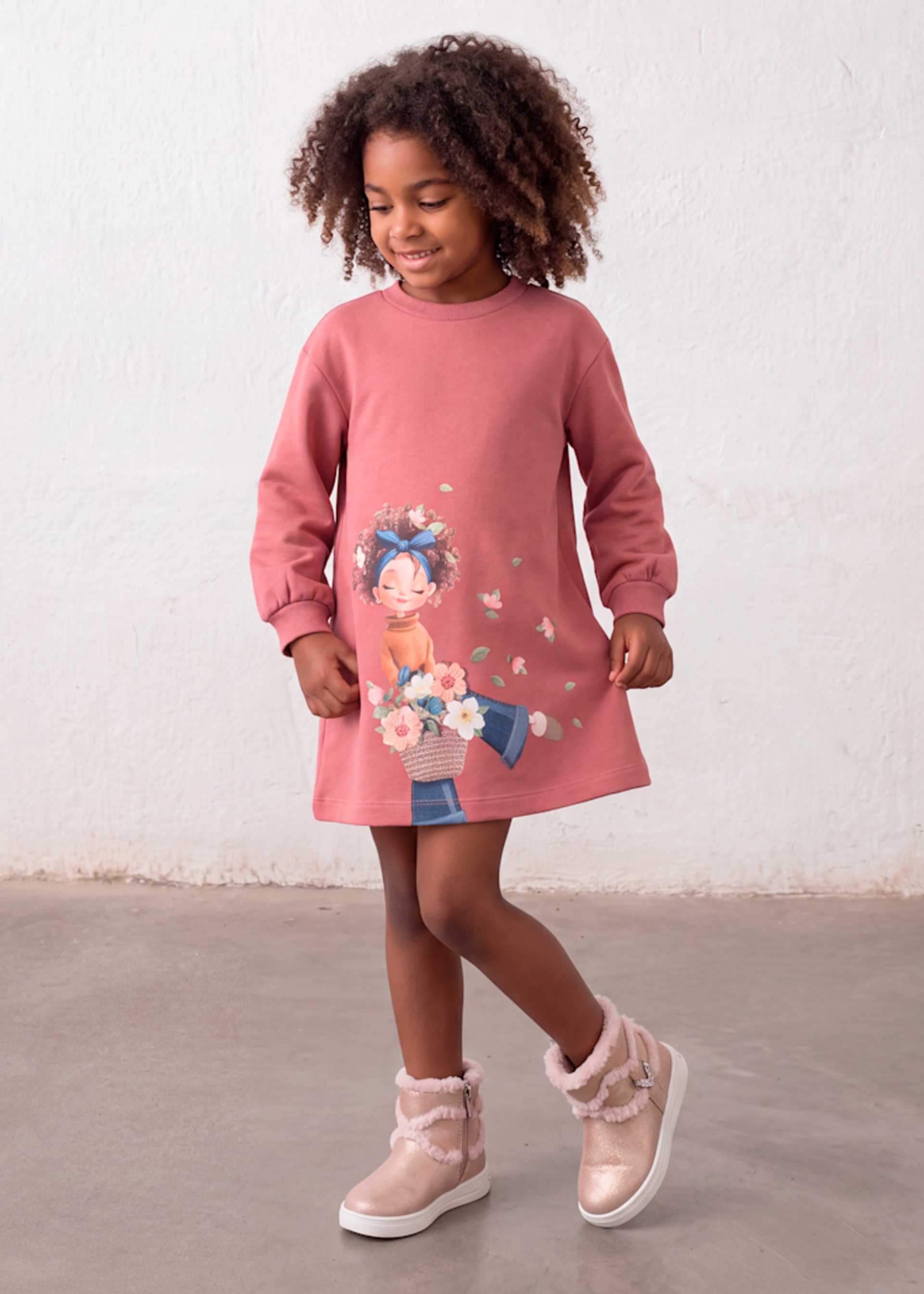Girls' screen-printed sweatshirt dress Girls' screen-printed sweatshirt dress