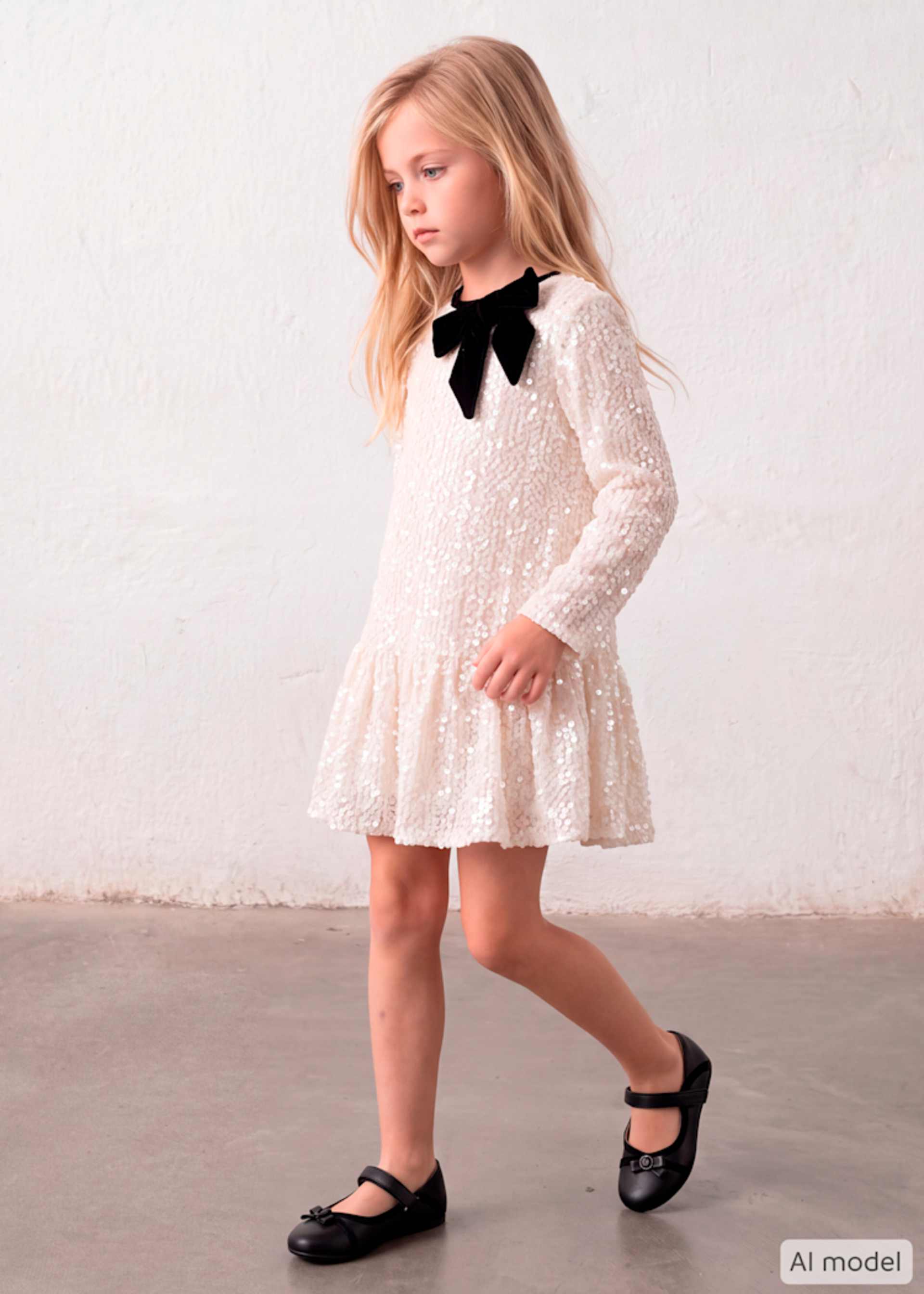 Vestito velluto con pallettes e fiocco bambina