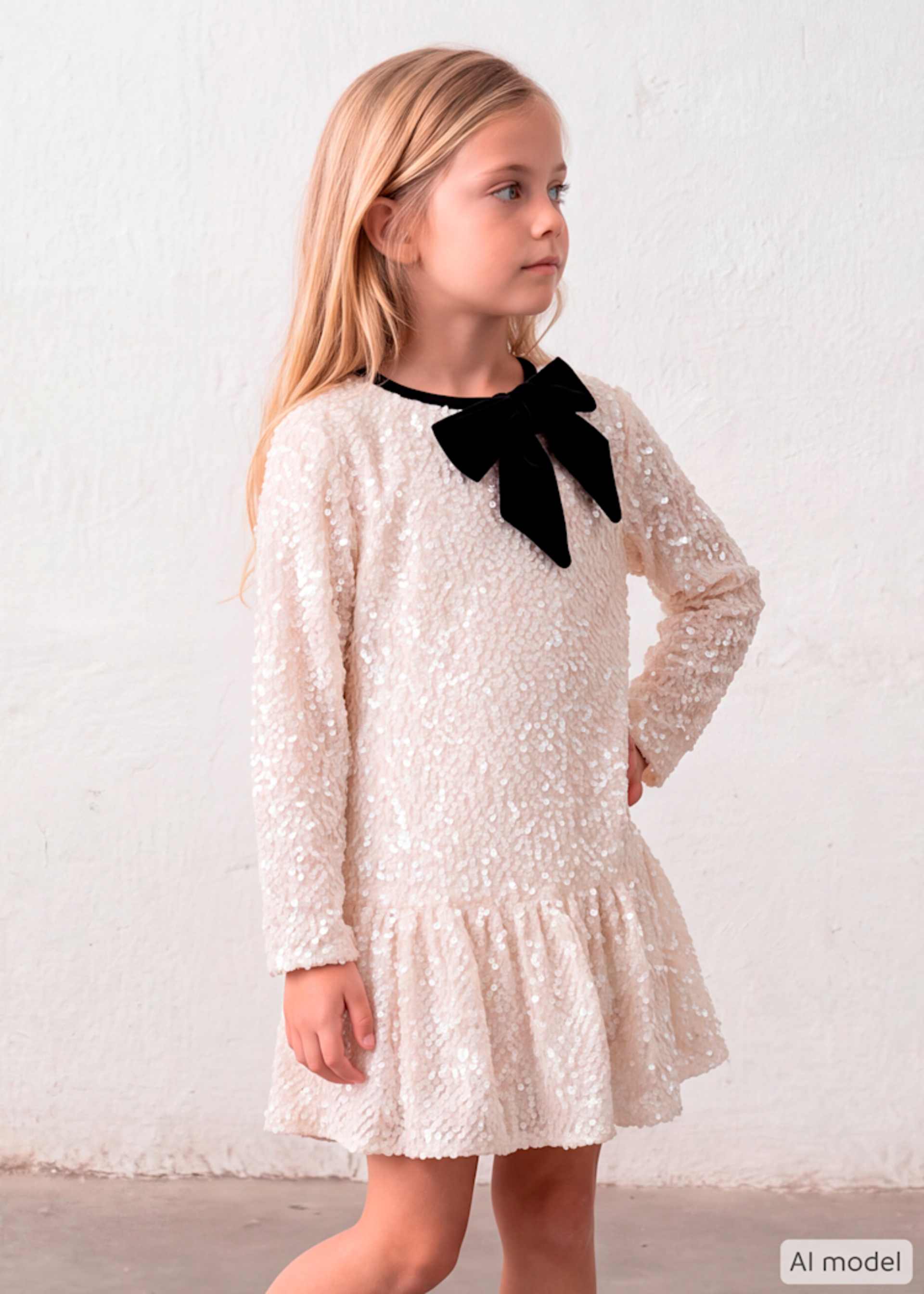 Vestito velluto con pallettes e fiocco bambina