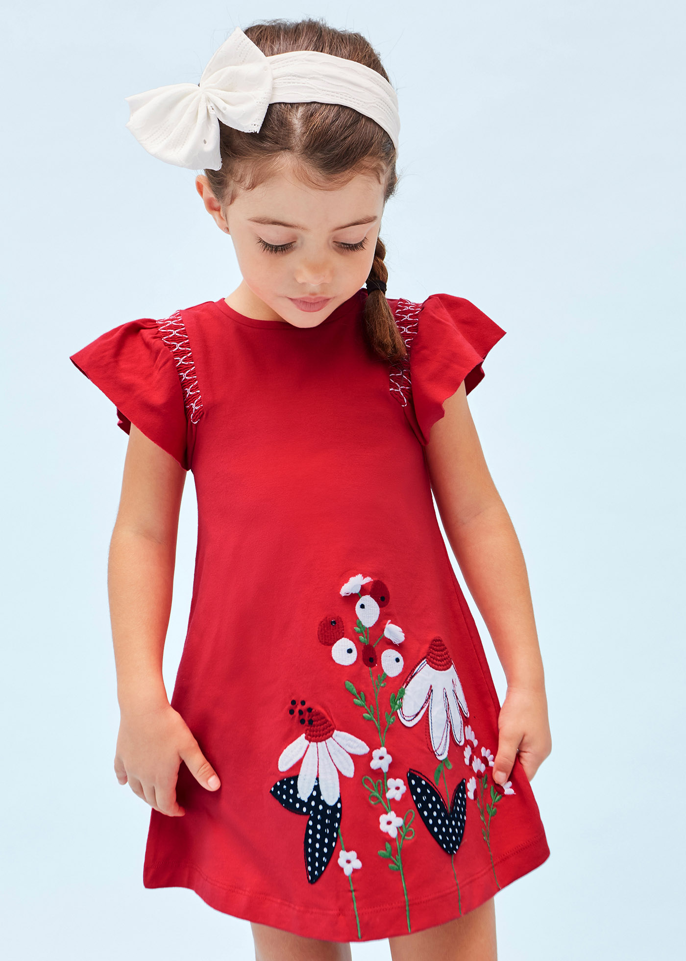 Robe Fille 7-8 Ans Parisian Rayures Rouges Fleurs Appliquées Tricot - Occasion Très Bon état
