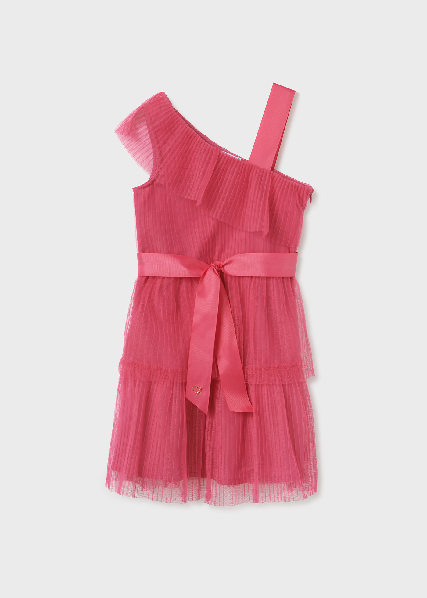 Vestido de Tirantes con Tul y Encaje Asimétrico