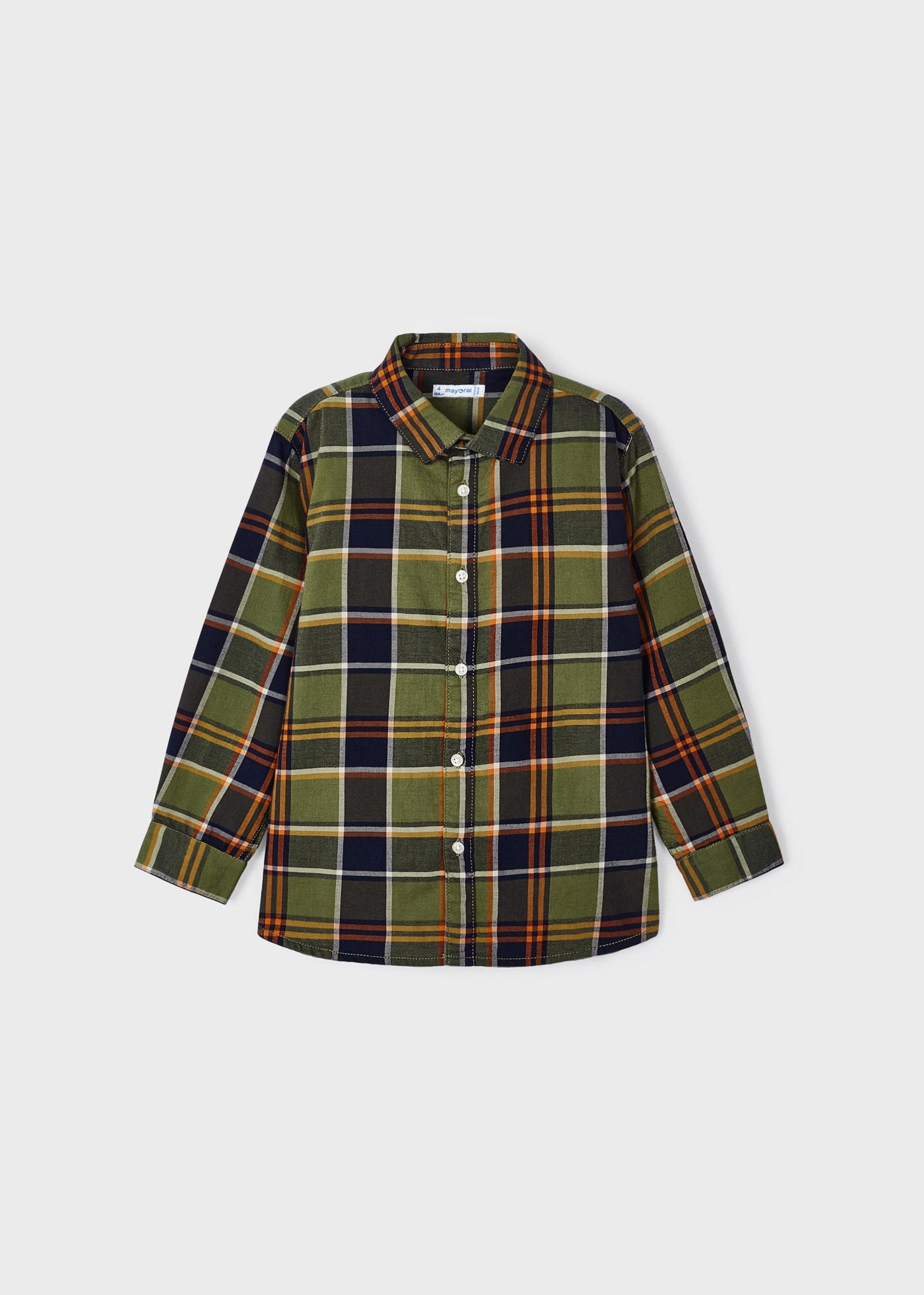 Camicia A Quadri Bambino Cognac E Blu, Taglie 92-140, Cotone E Poliestere, Maniche Lunghe