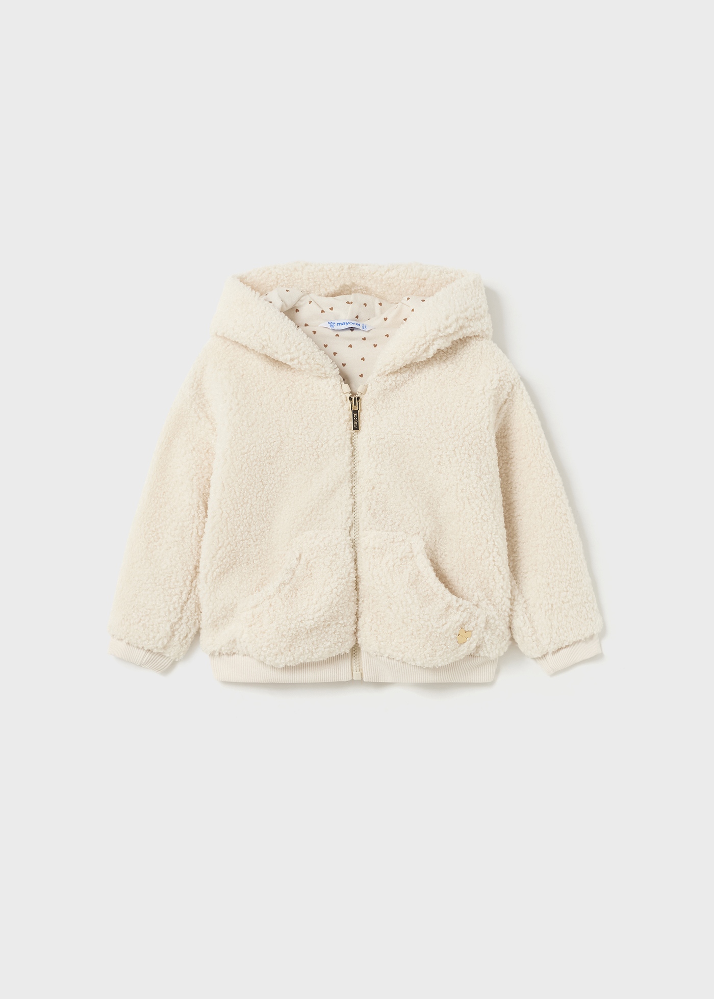 Baby zip-up hooded jacket curly faux fur | Mayoral
