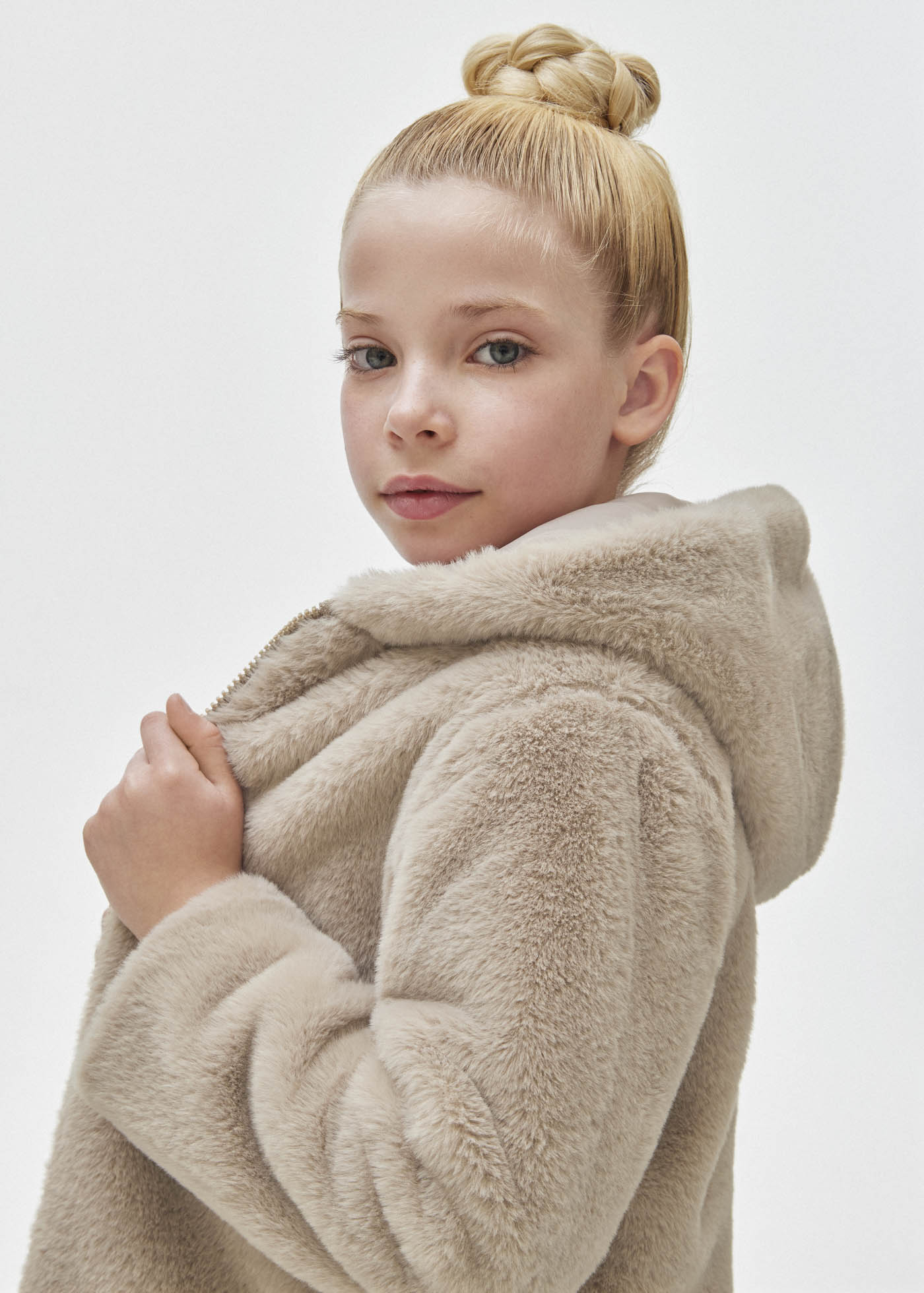 Faux Fur Hooded Jacket Girl Mayoral Faux Fur Hooded Jacket Girl Mayoral