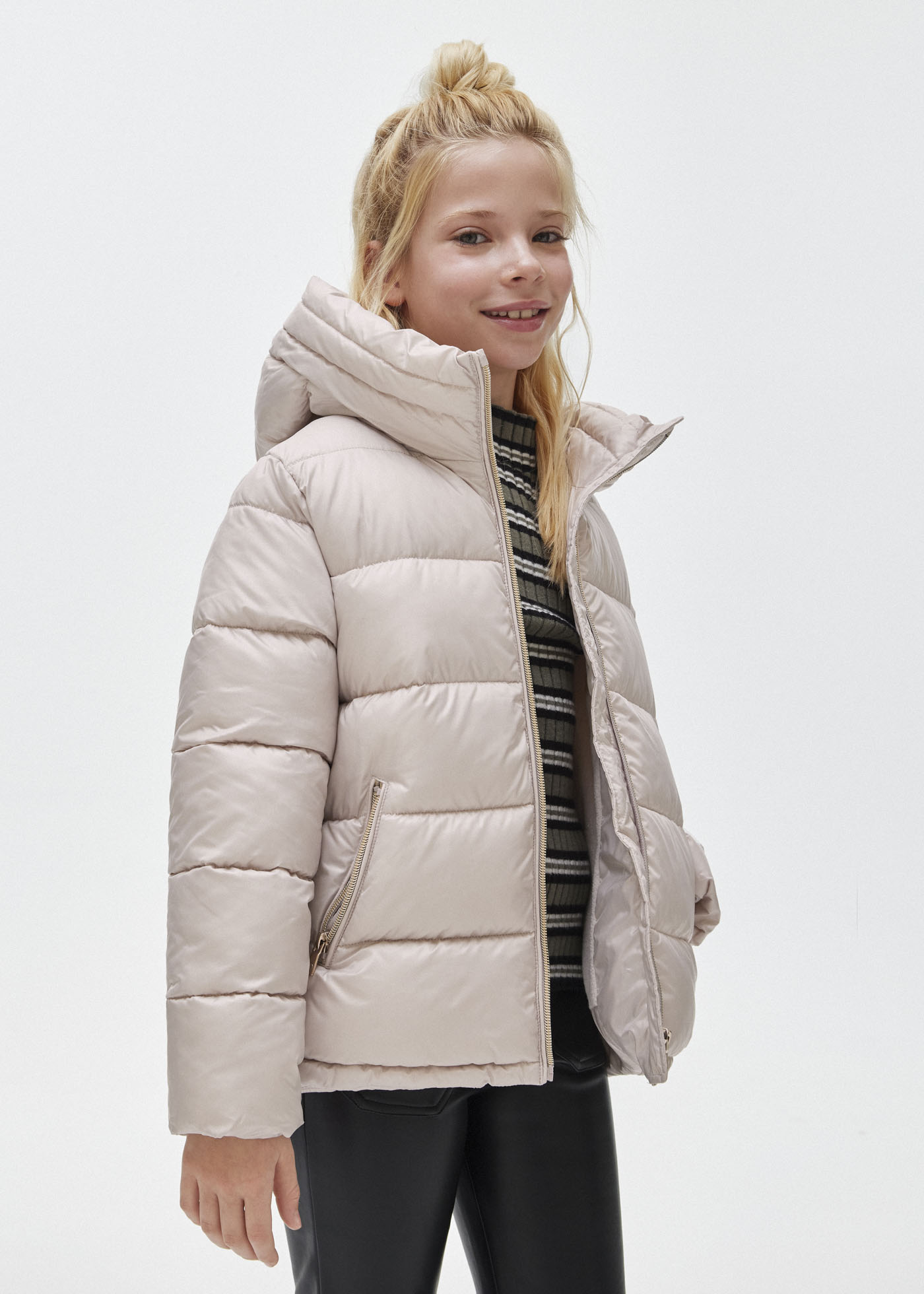 NAME IT Veste Matelassée Fille - Gris - Taille 140 - Capuche Amovible