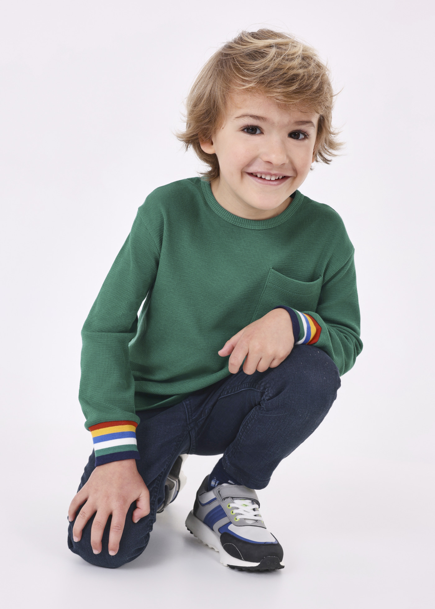 Waffle knit t-shirt multicolor cuffs Better Cotton boy | Mayoral ®