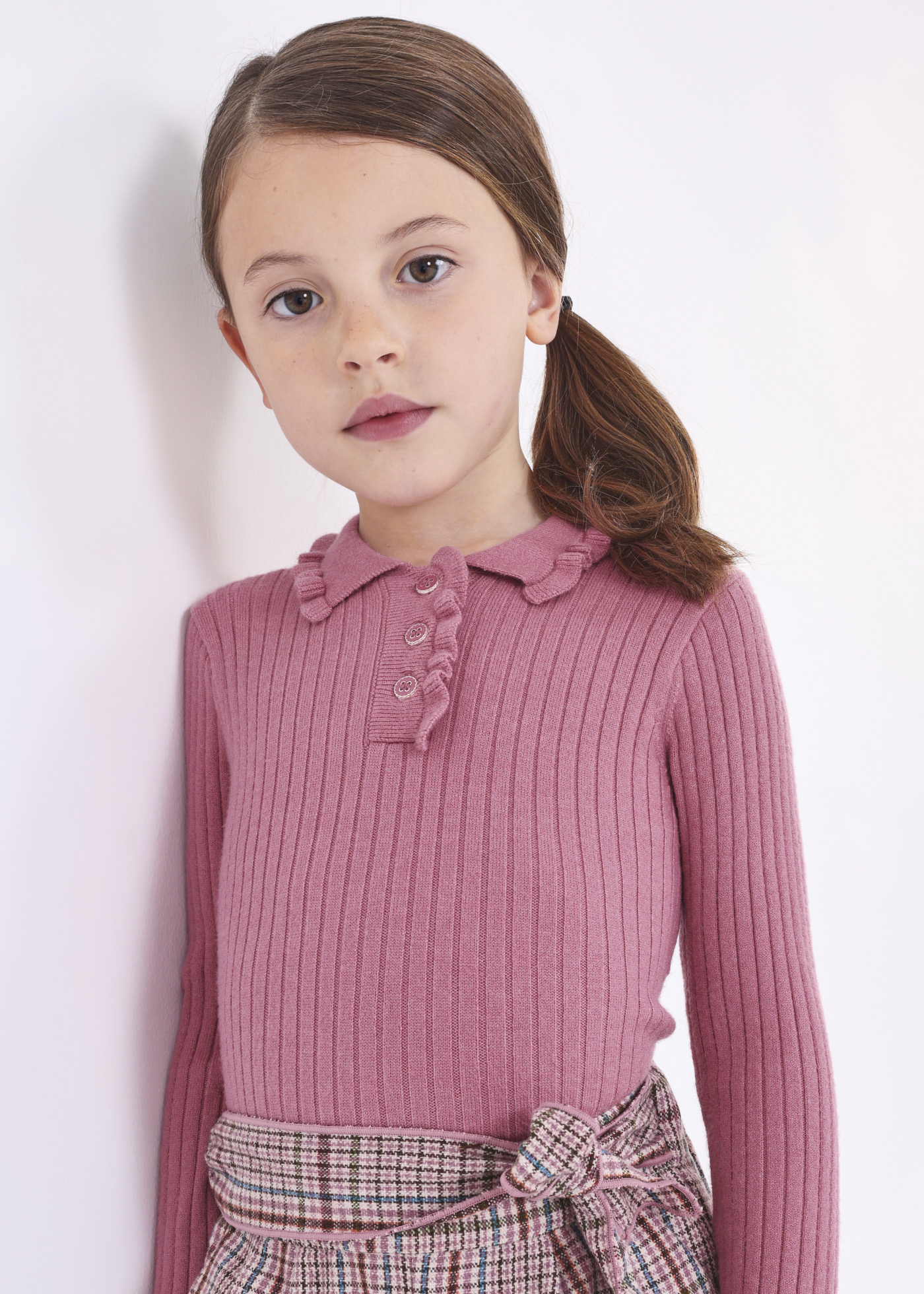 Ribbed knit polo shirt girl Mayoral