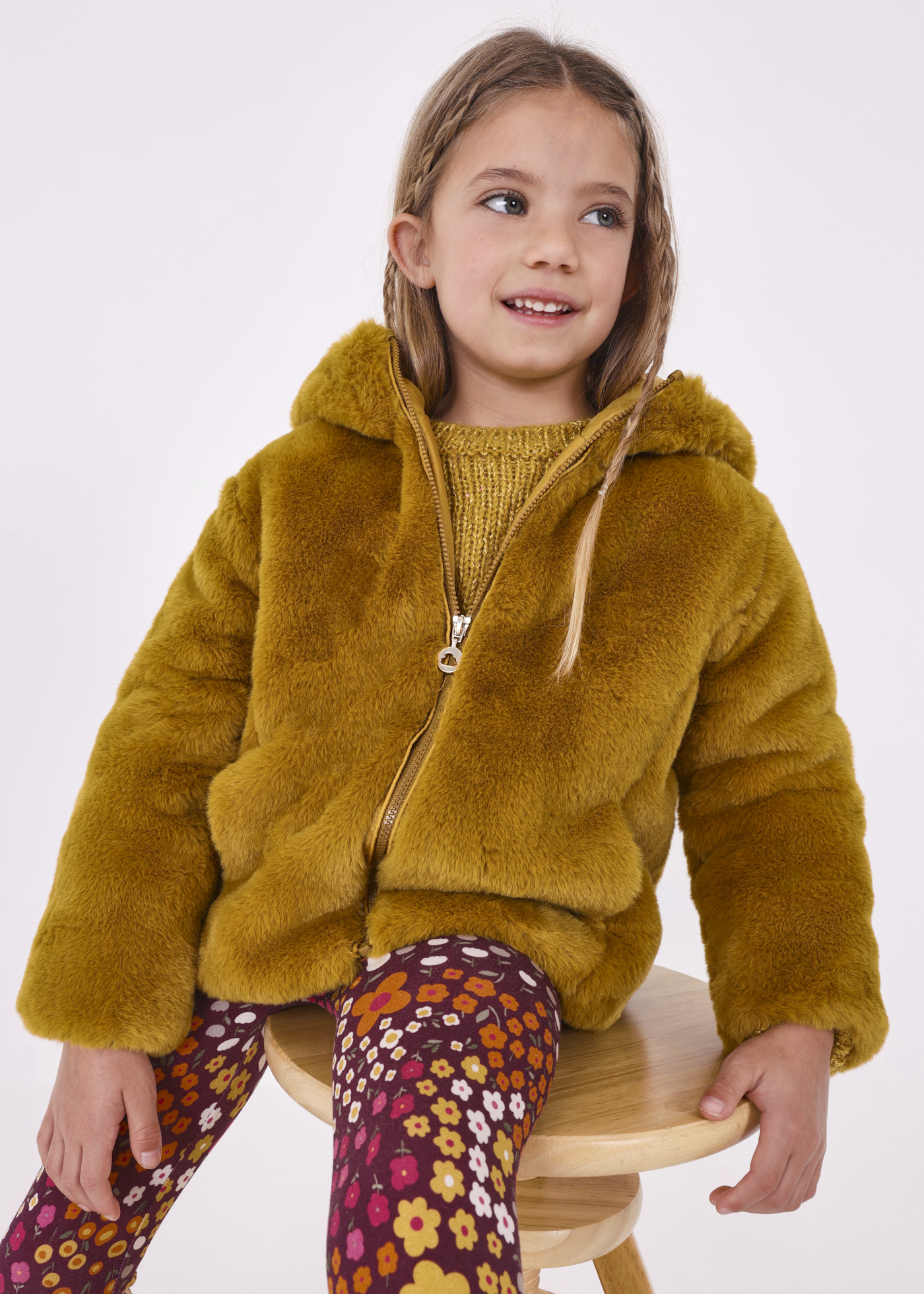 Mustard faux on sale fur hooded coat