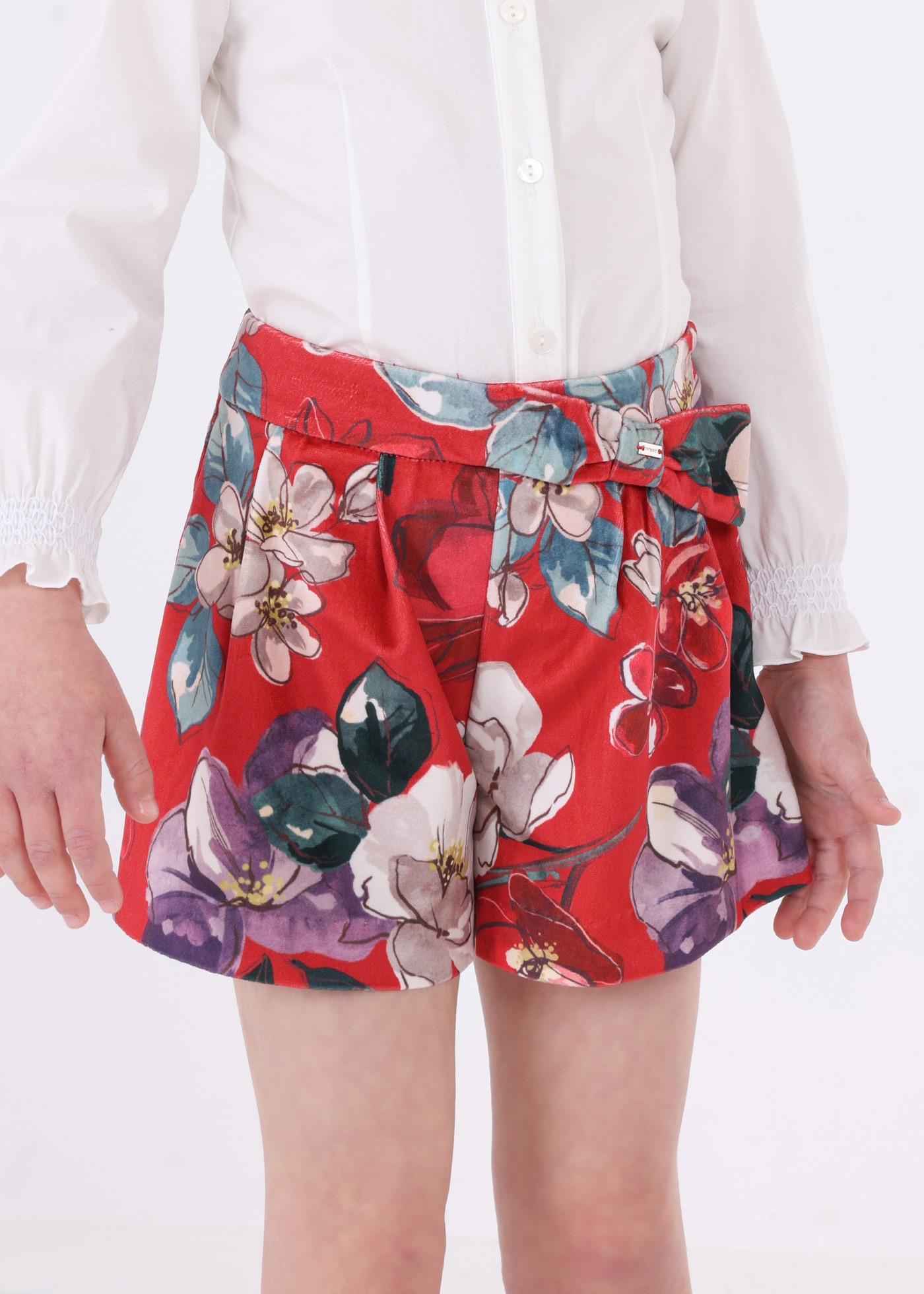 Floral print velvet shorts girl | Mayoral ®