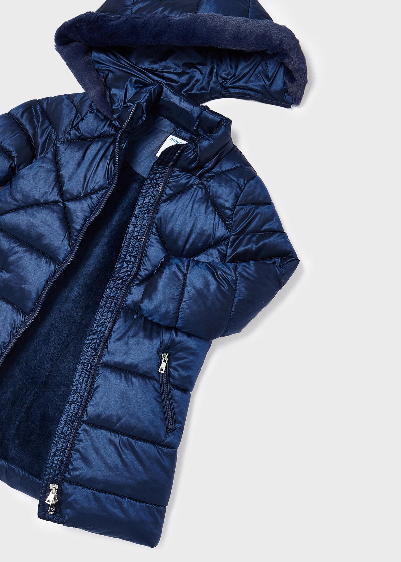 Iridescent long puffer jacket detachable hood girl | Mayoral ®