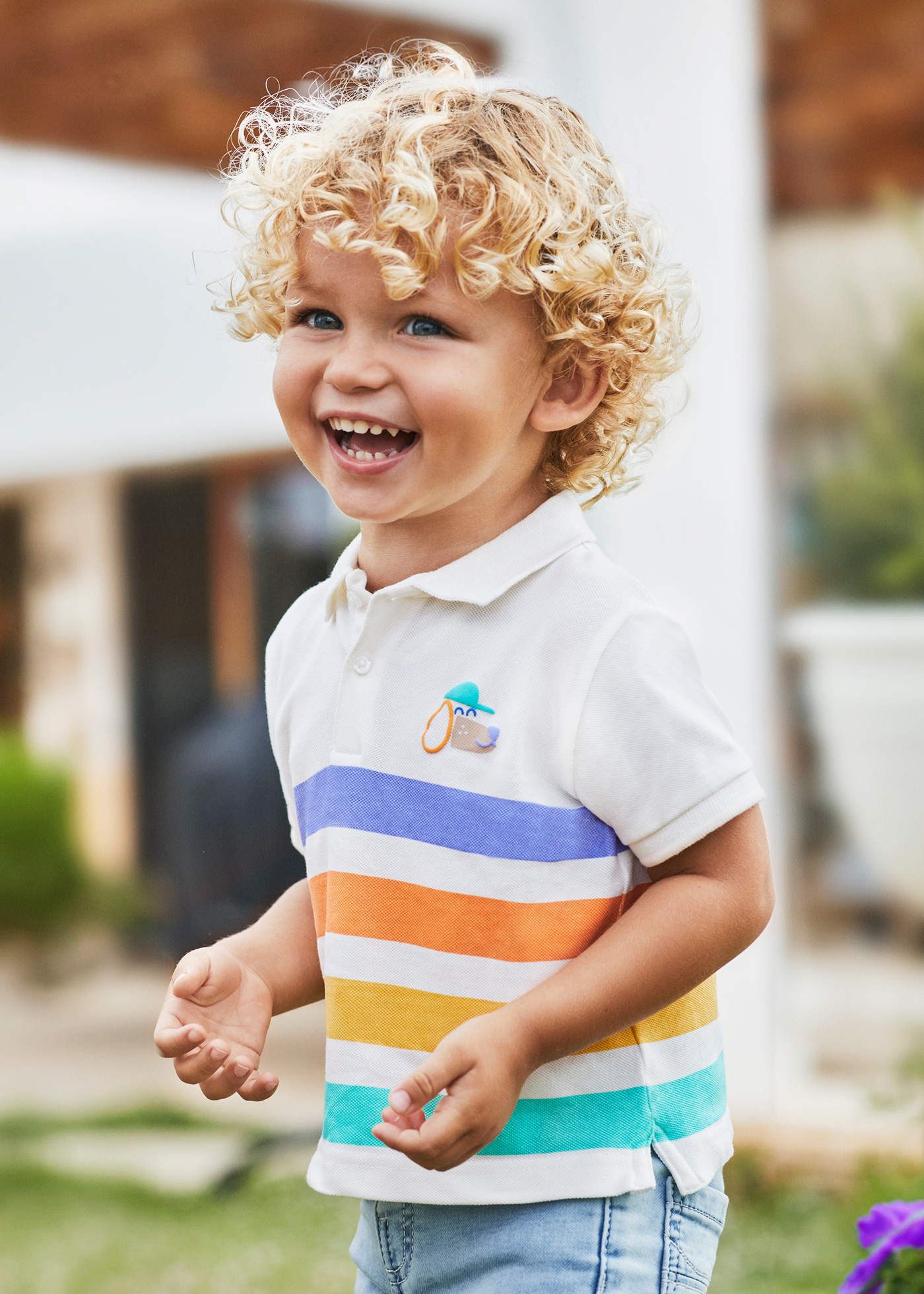 Baby striped polo shirt Better Cotton Cream Mayoral