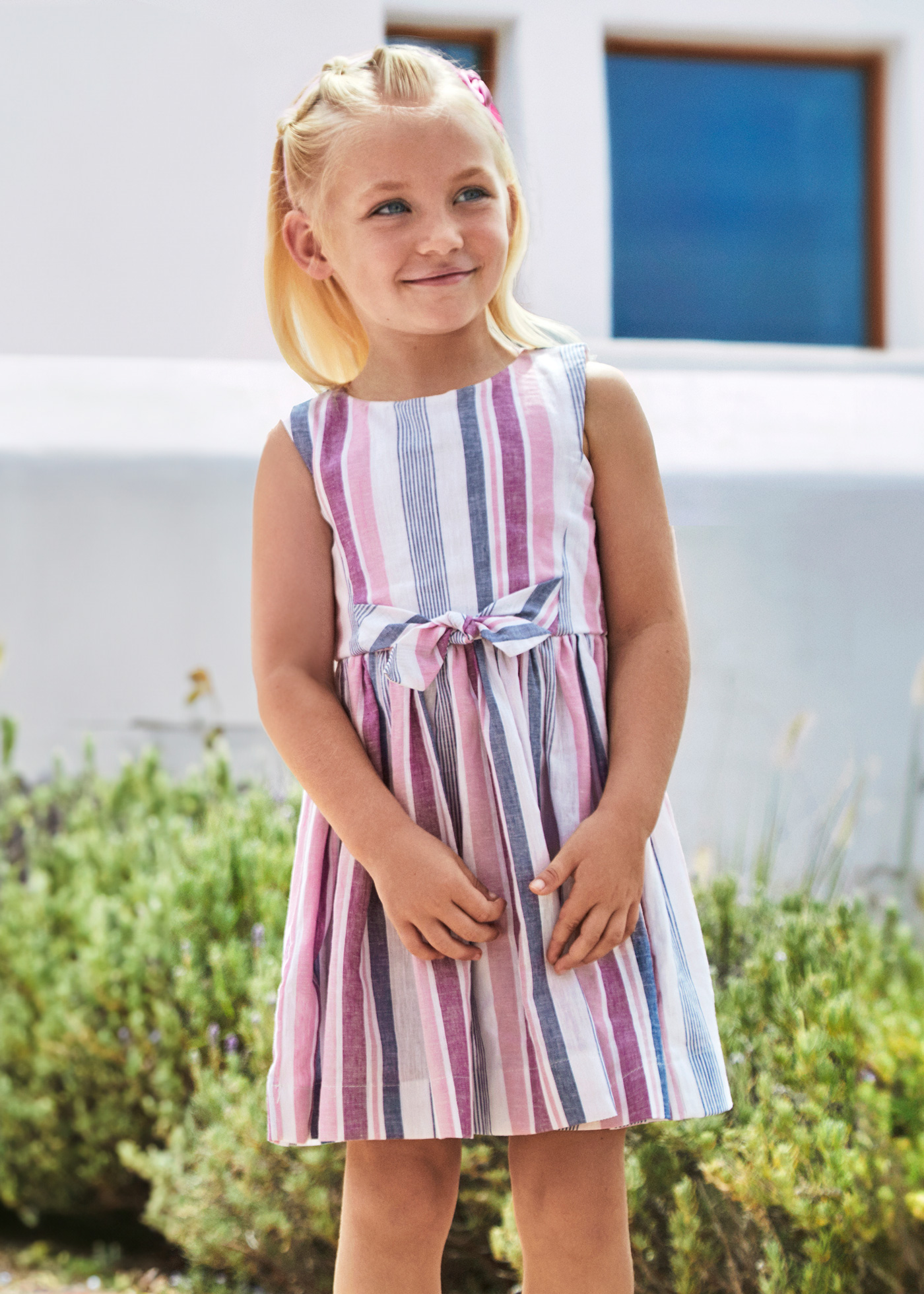 Girls striped linen dress Mauve | Mayoral