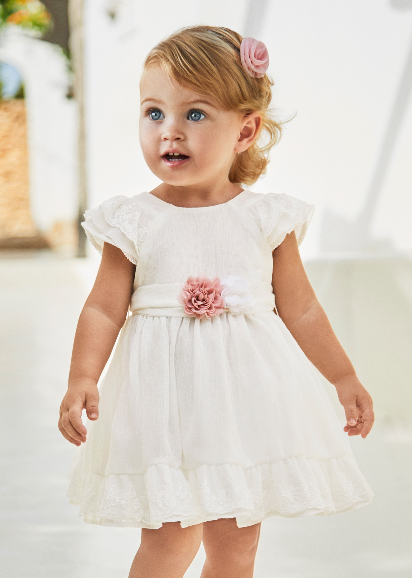 Vestido ceremonia con fajín bebé Blanco