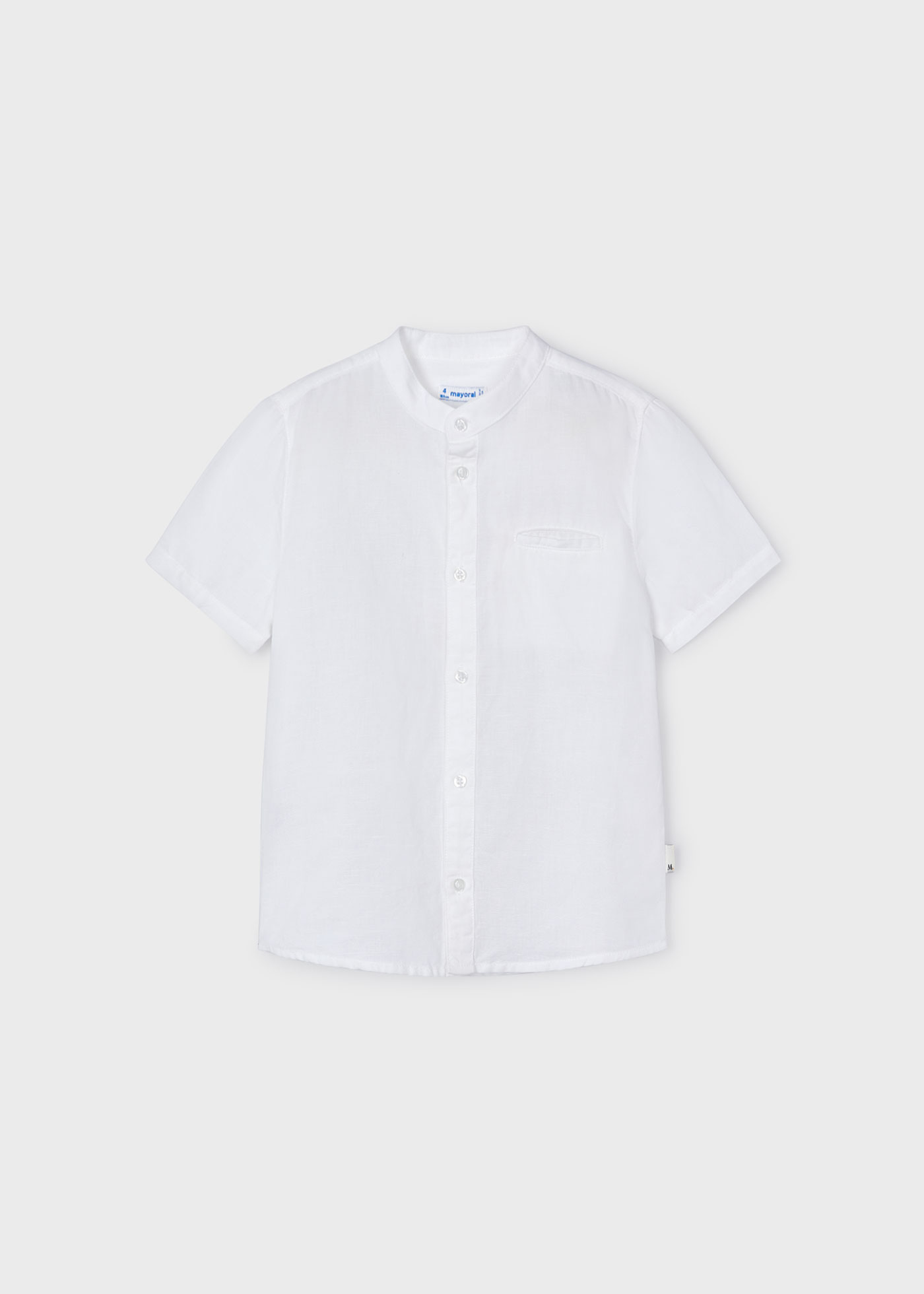 Chemise Pour Garçon En Lin Et Coton - Col Mao, Manches Courtes, Couleur Vert Sauge