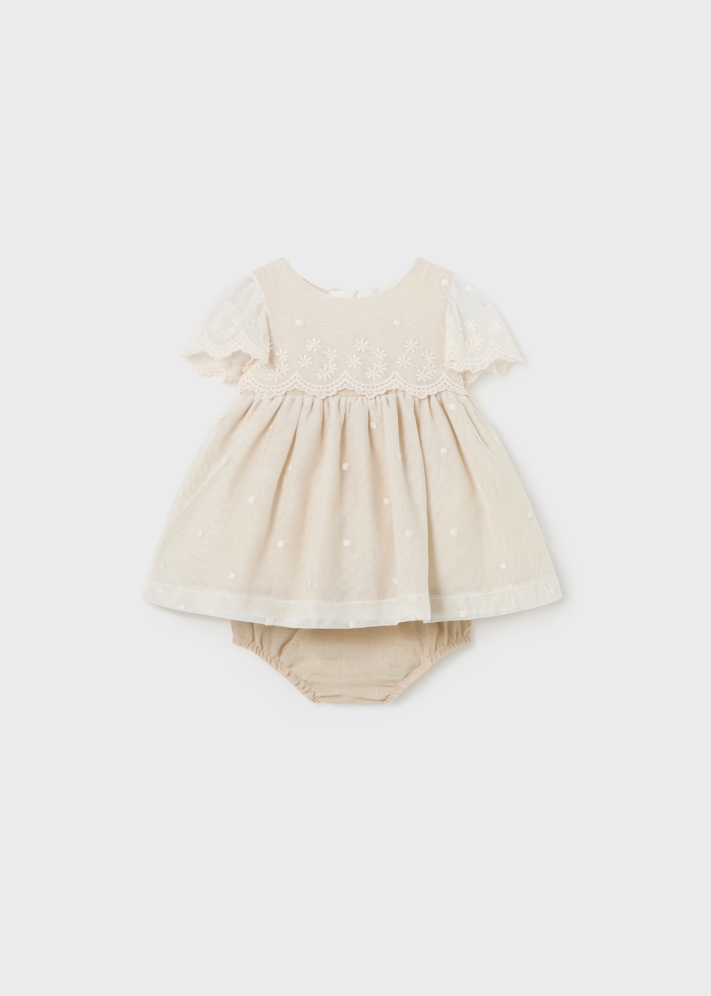 MAYORAL Girl's Linen Ruffle Trim Dress purchases W/ Bloomers, (2-4 months)