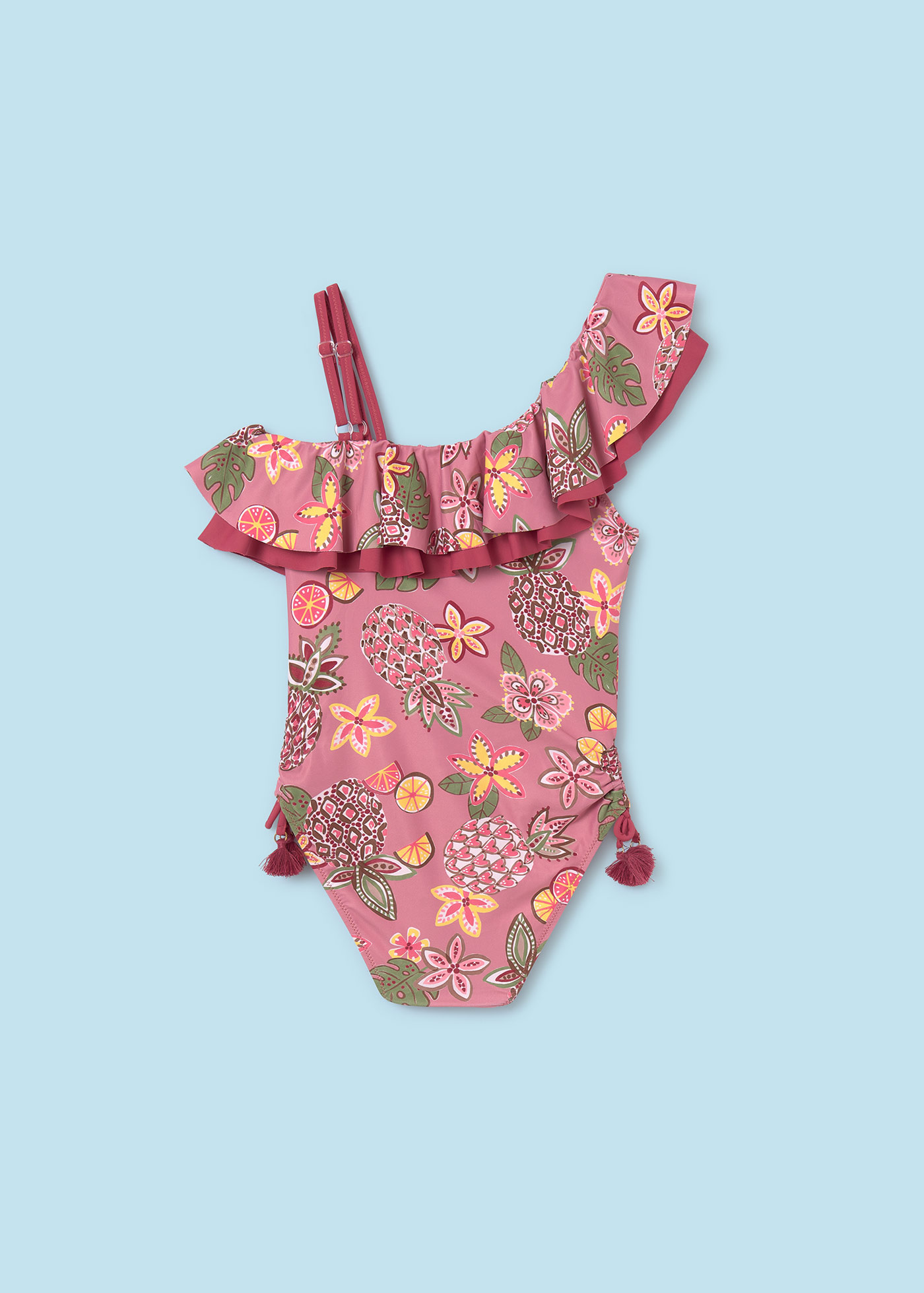 Maillot de bain fille asymétrique, or rose