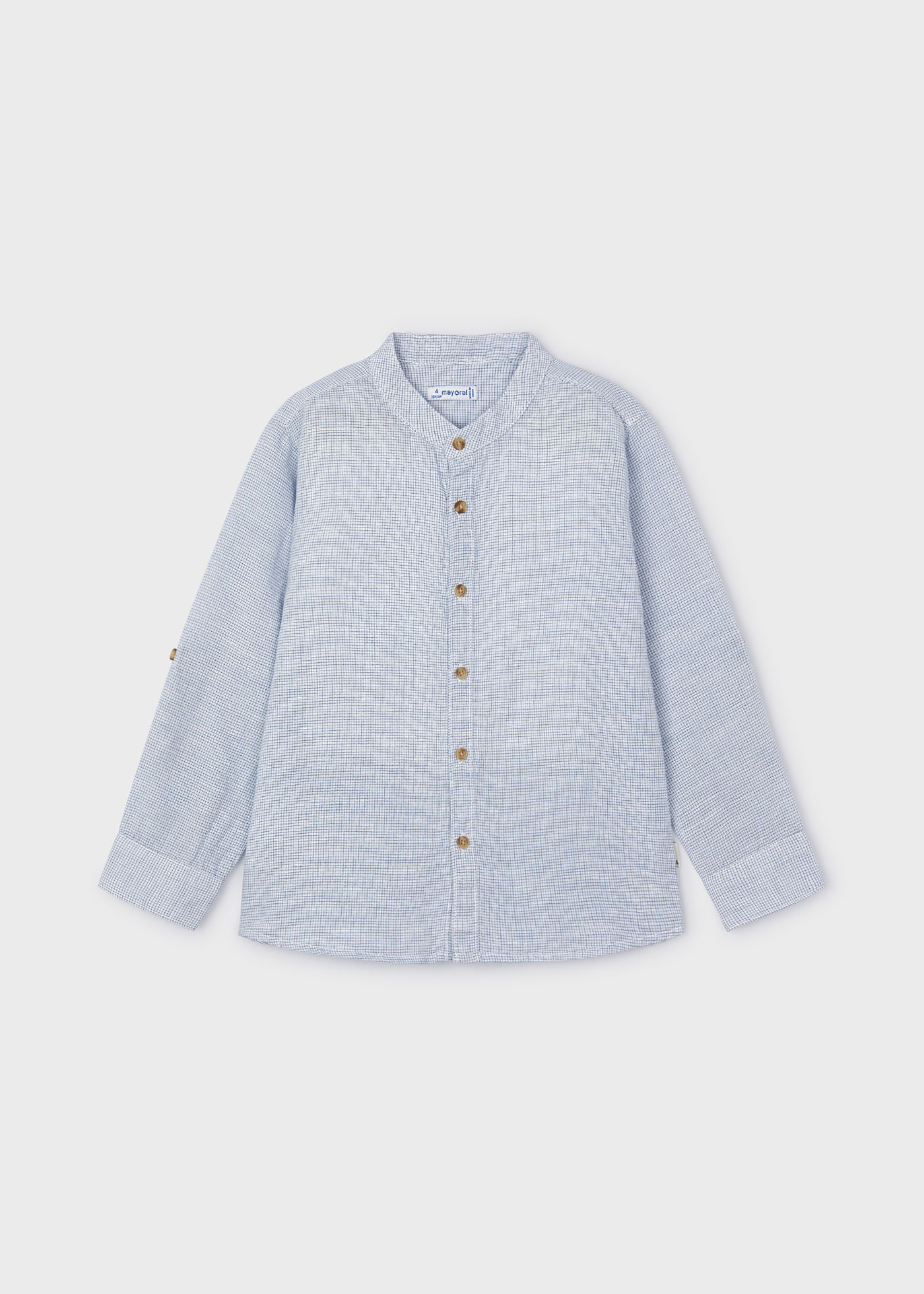 Boys mandarin collar linen shirt Plaid print | Mayoral